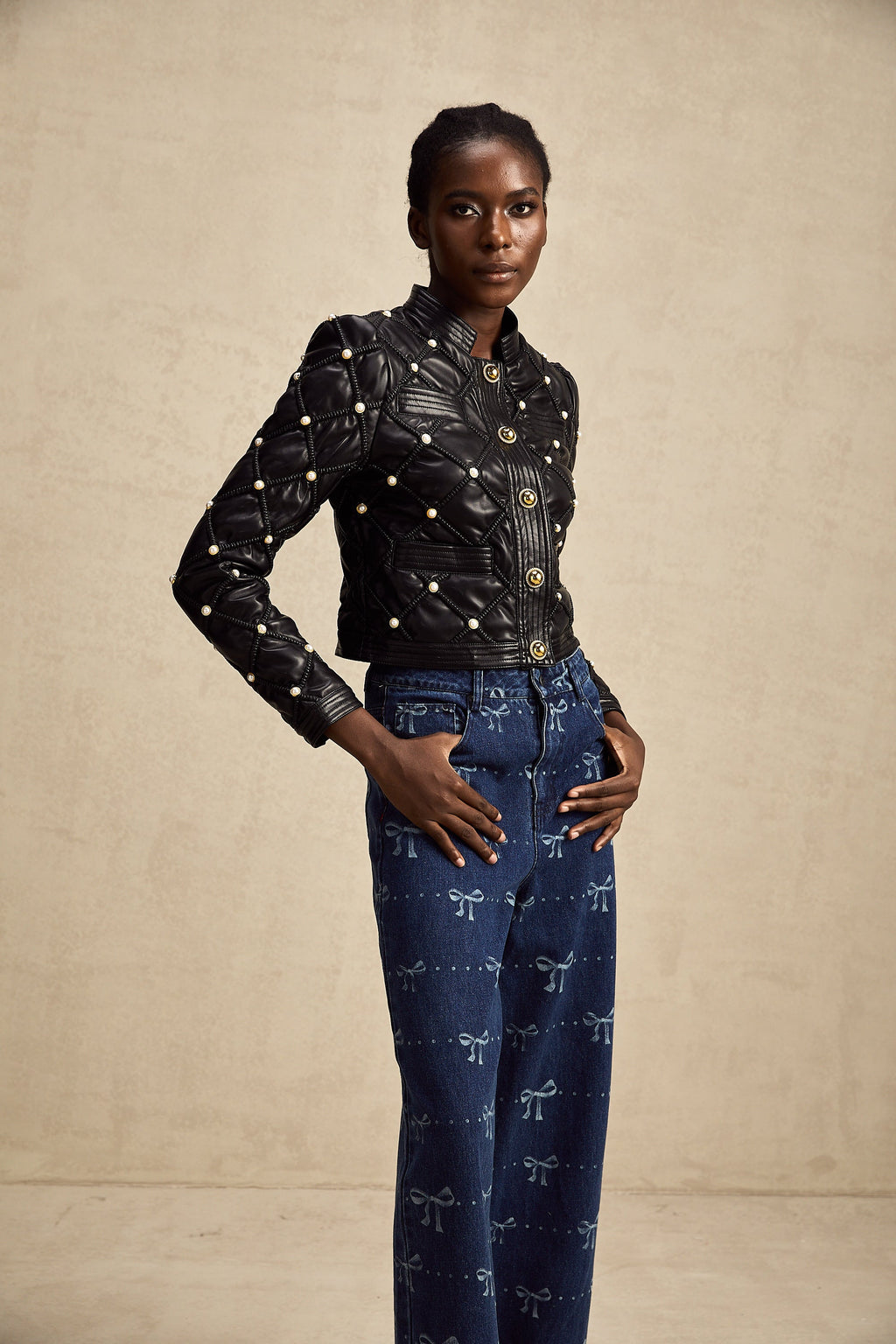 Yvonne Fiyonk Motifli Geniş Paça Jean Pantolon