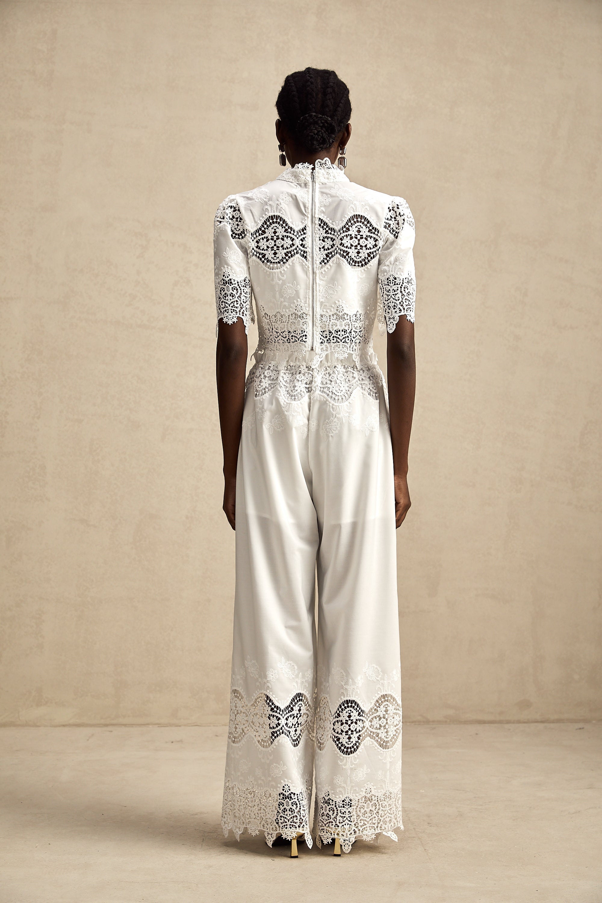 Raphaëlle Dantel Detaylı, Kısa Üst Ve Pantolon Eşleştirme Seti