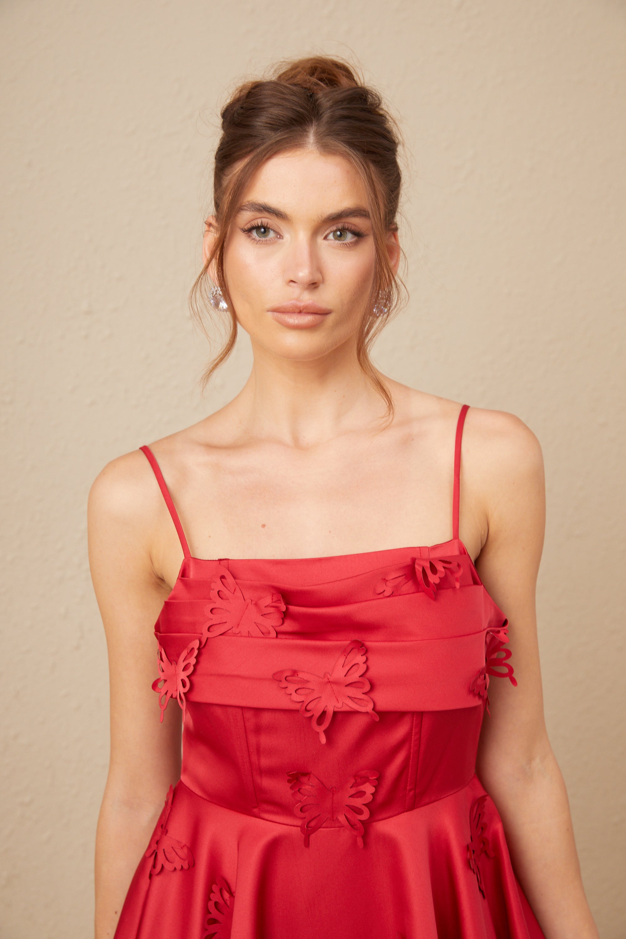 Fleur Kırmızı Kelebekli Kloş Mini Elbise