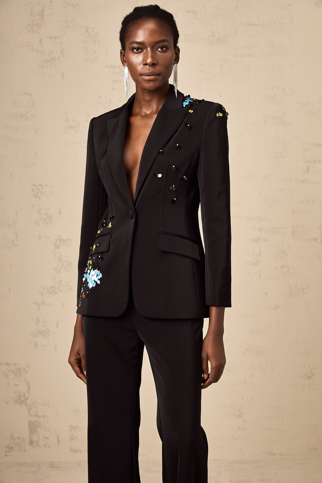Simona Siyah Pullu Blazer &amp; Pantolon Kombin Takım