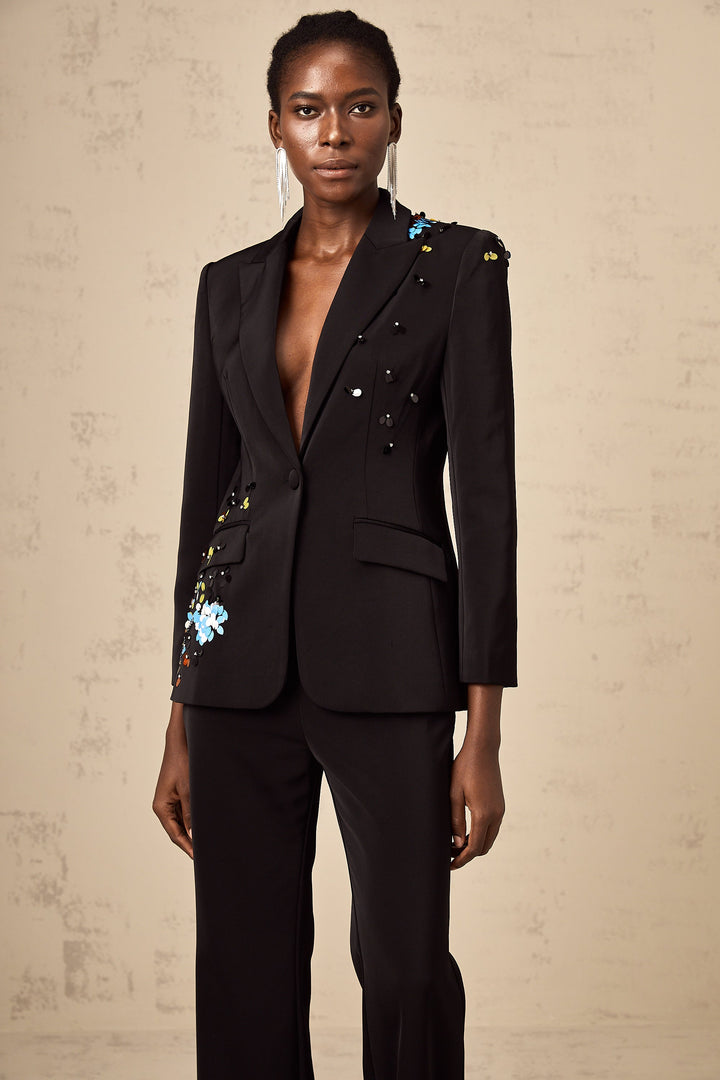 Simona Siyah Pullu Blazer &amp; Pantolon Kombin Takım
