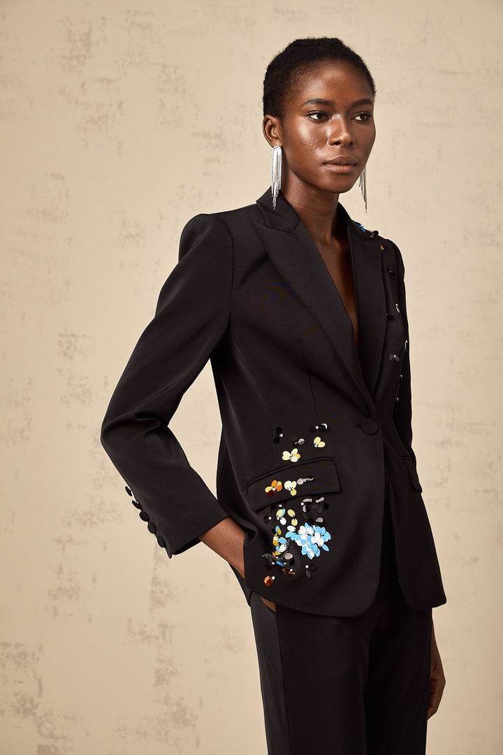 Simona Siyah Pullu Blazer &amp; Pantolon Kombin Takım