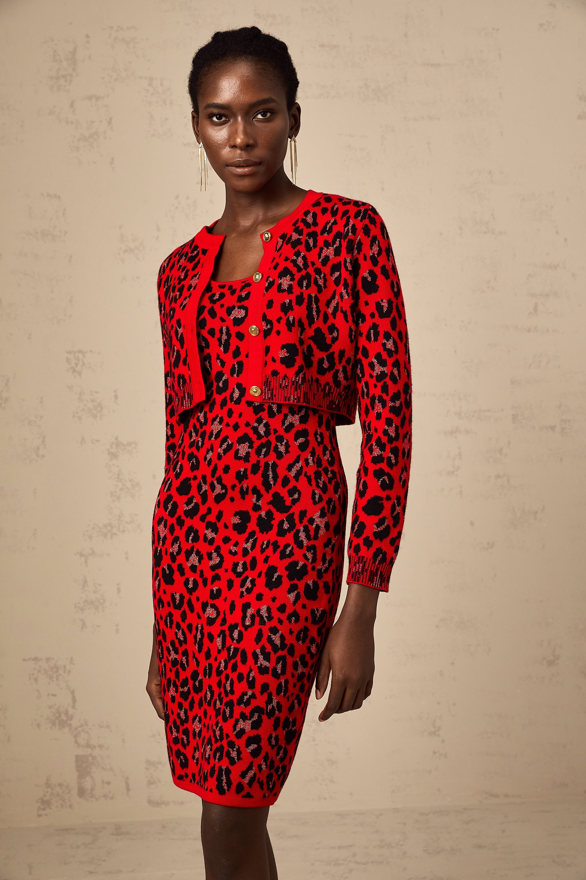 Honorine Kırmızı Leopar Desenli Hırka