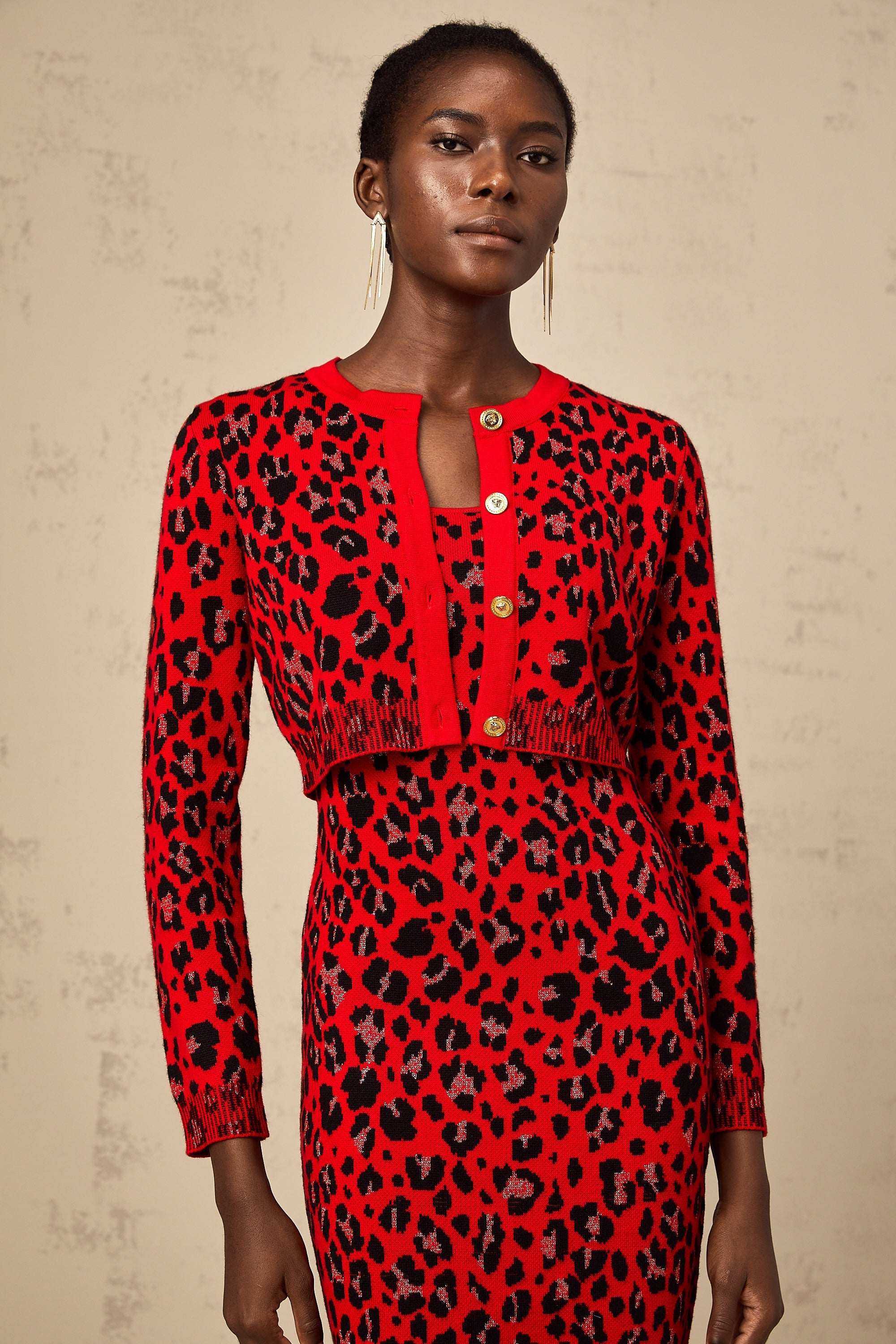 Honorine Kırmızı Leopar Desenli Hırka