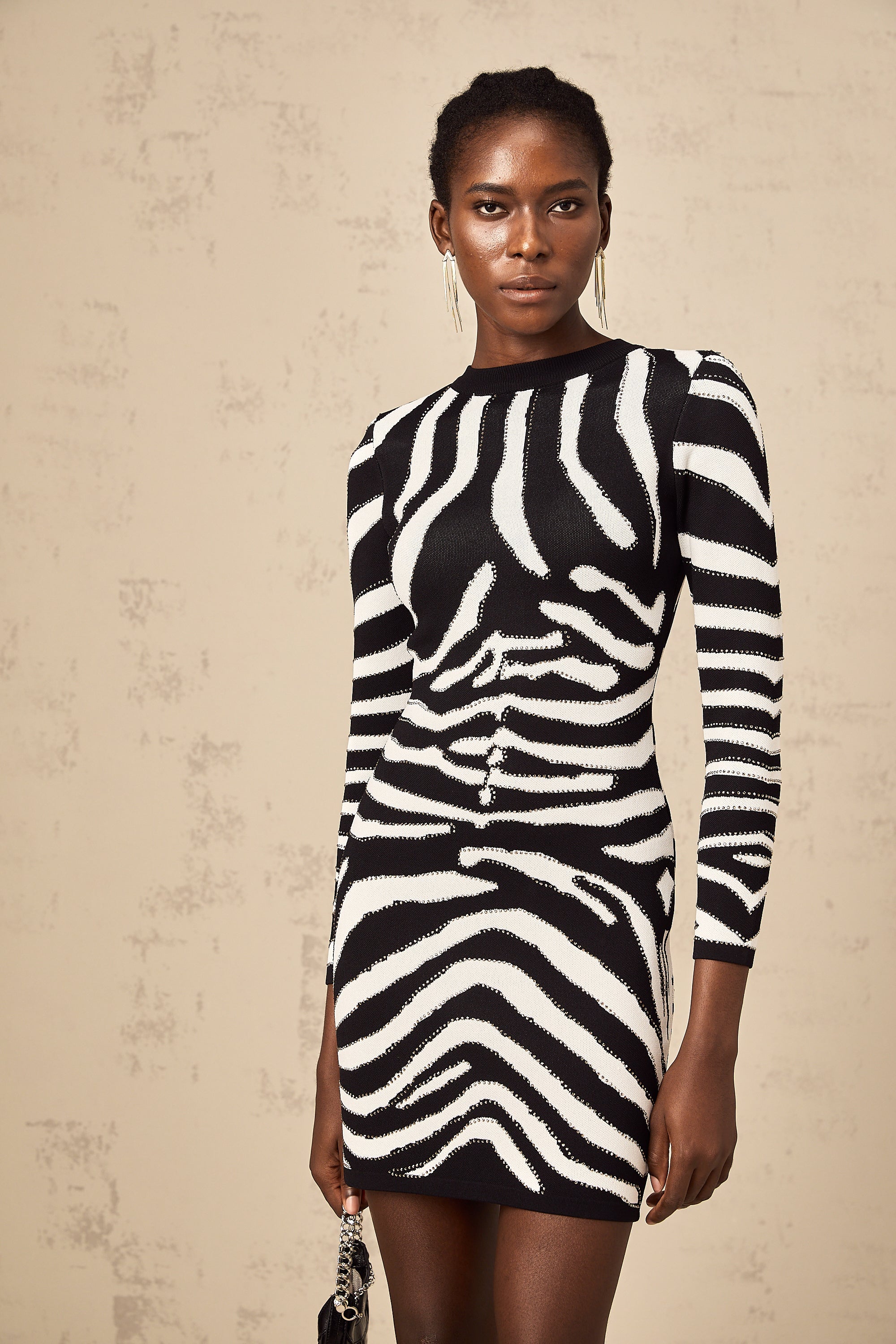 Jeanne Zebra Desenli Pullu Mini Elbise