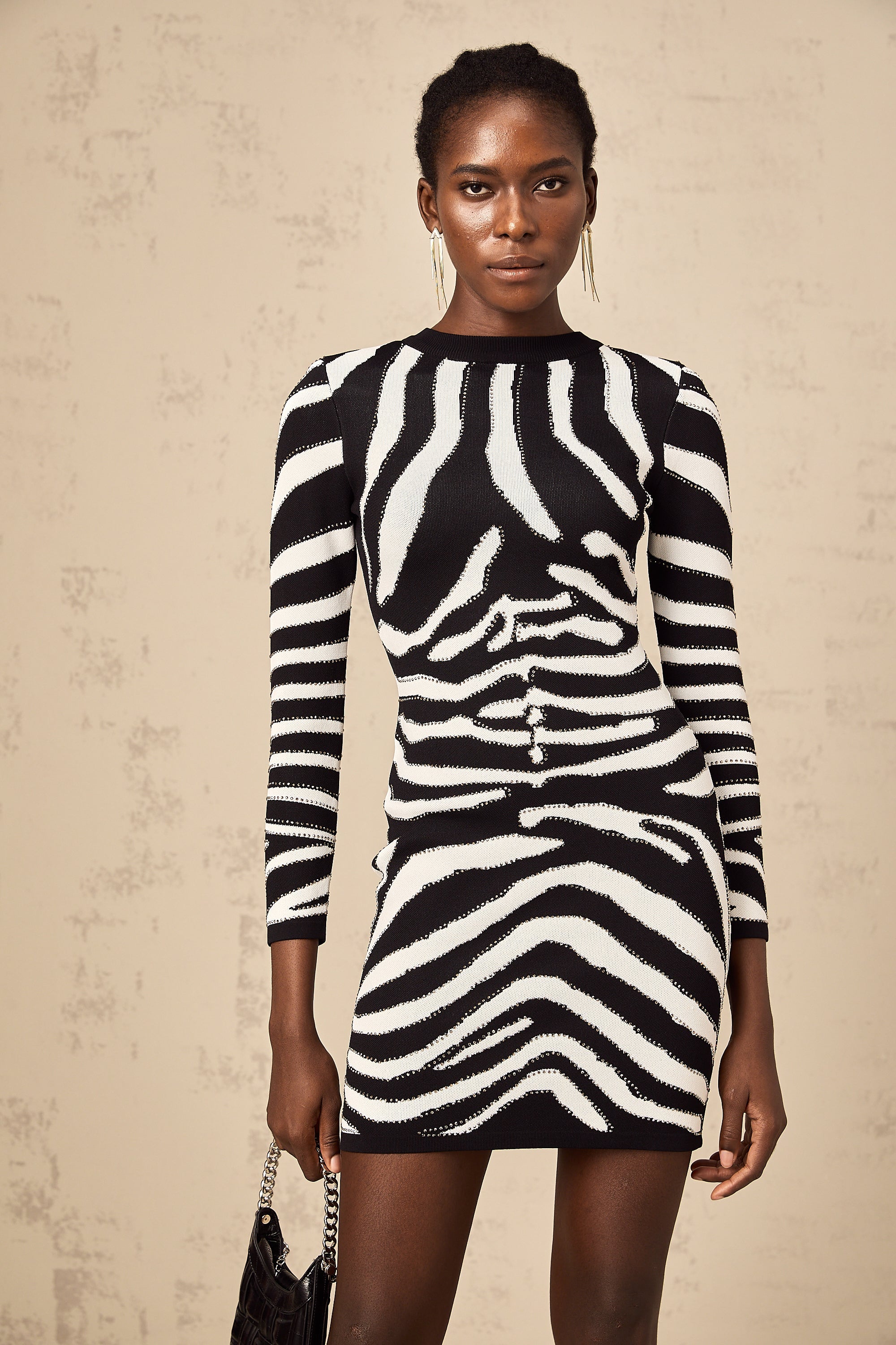 Jeanne Zebra Desenli Pullu Mini Elbise