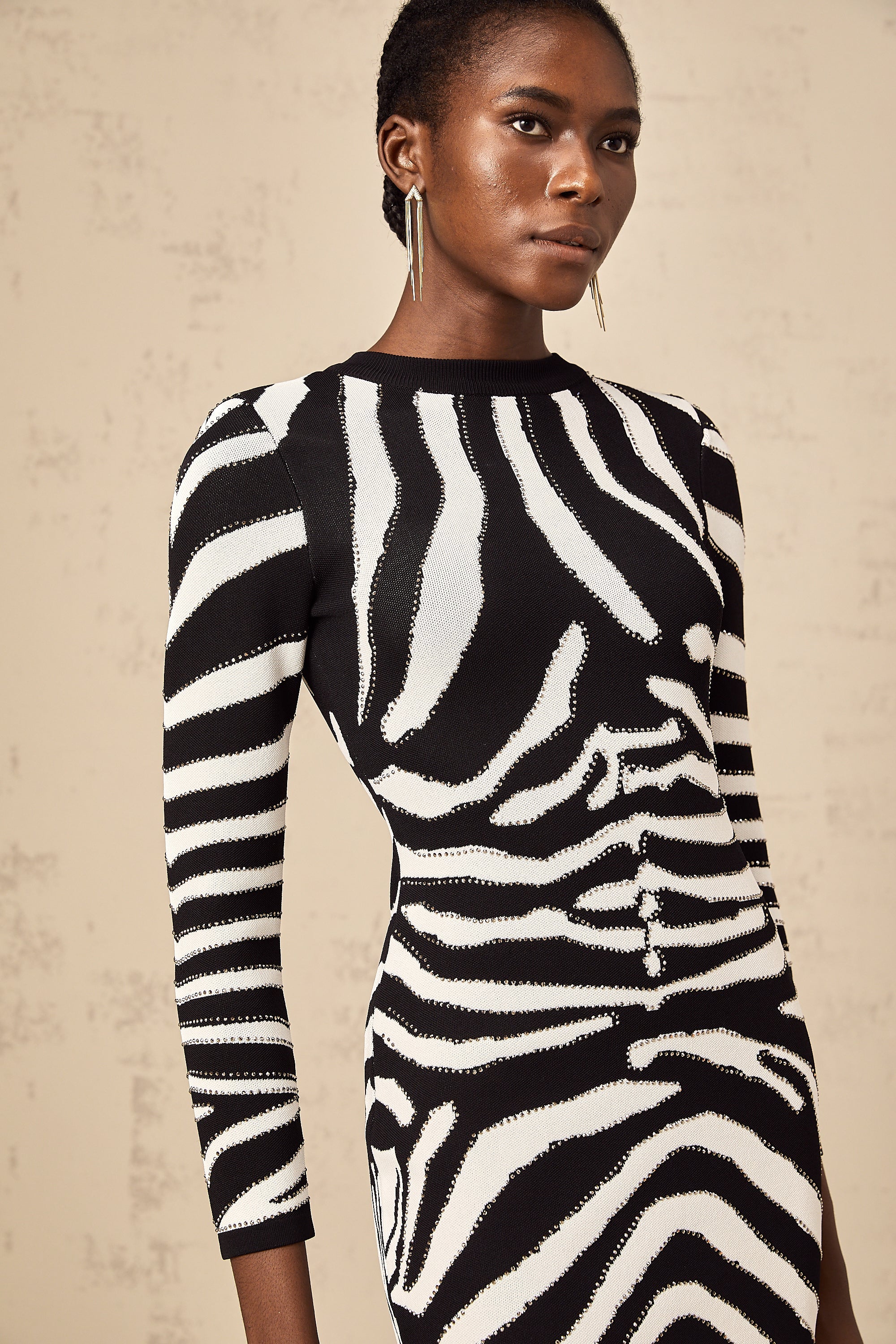 Jeanne Zebra Desenli Pullu Mini Elbise