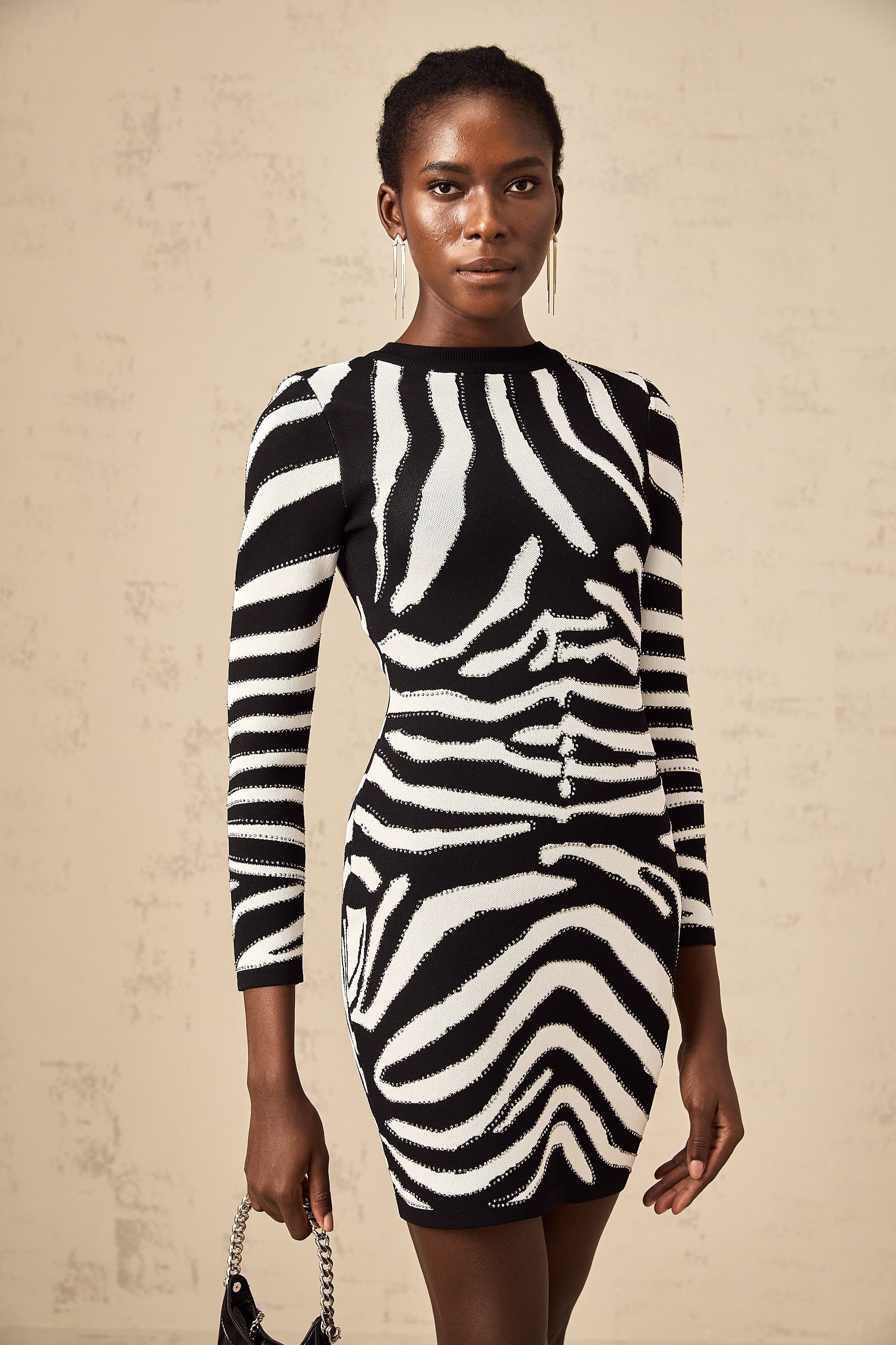 Jeanne Zebra Desenli Pullu Mini Elbise