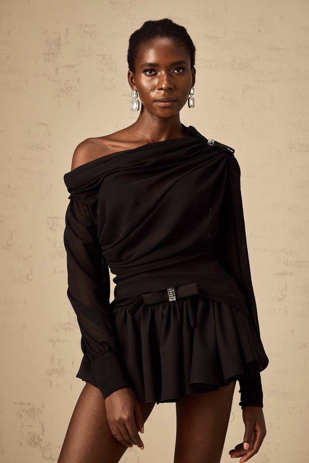 Andrea Asimetrik Tül Bluz ve Etek Takım