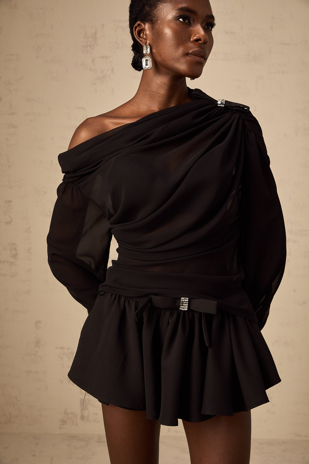 Andrea Asimetrik Tül Bluz ve Etek Takım