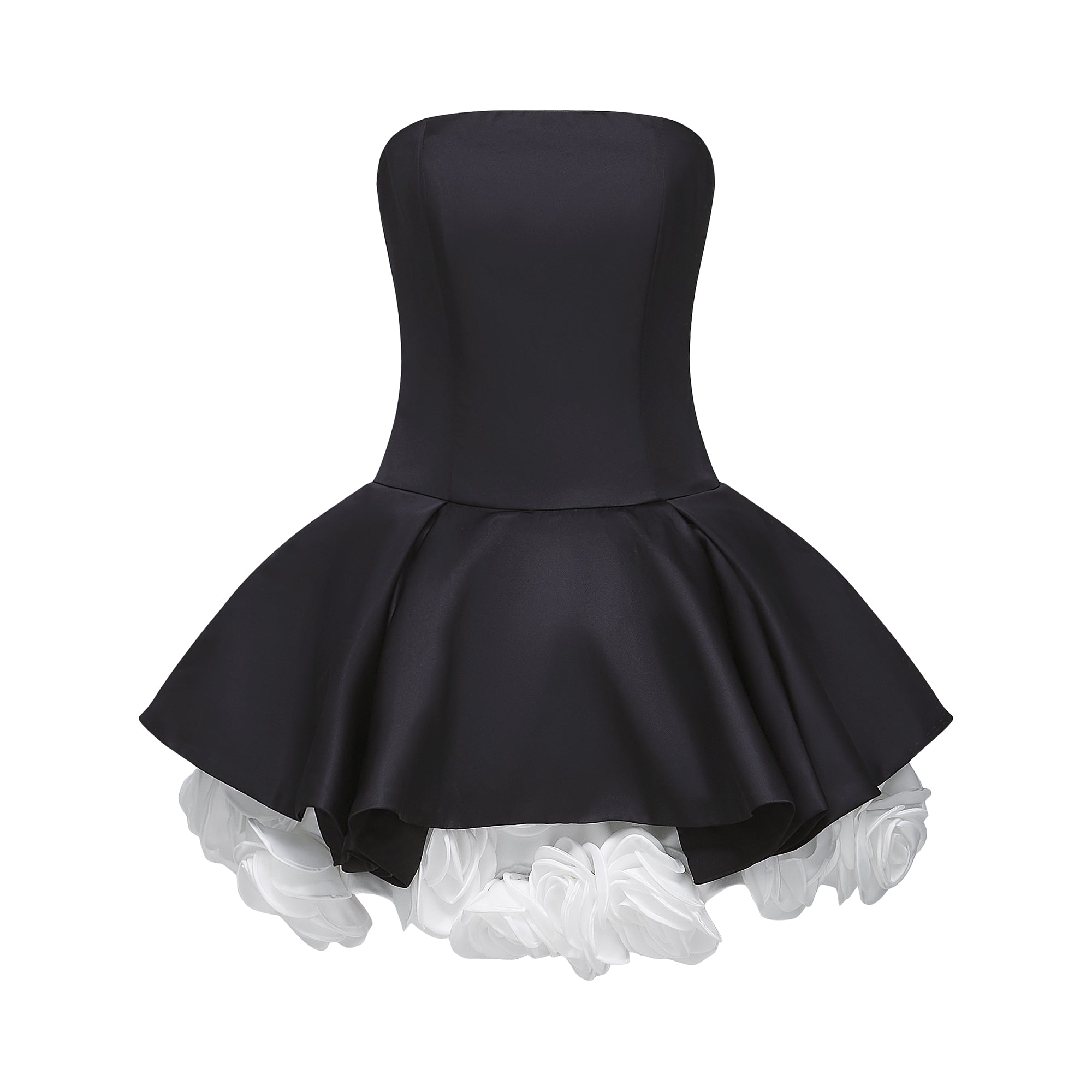Lucie Siyah Petal Katmanlı Straplez Korse Mini Elbise