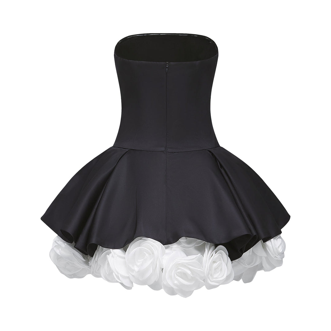 Lucie Siyah Petal Katmanlı Straplez Korse Mini Elbise