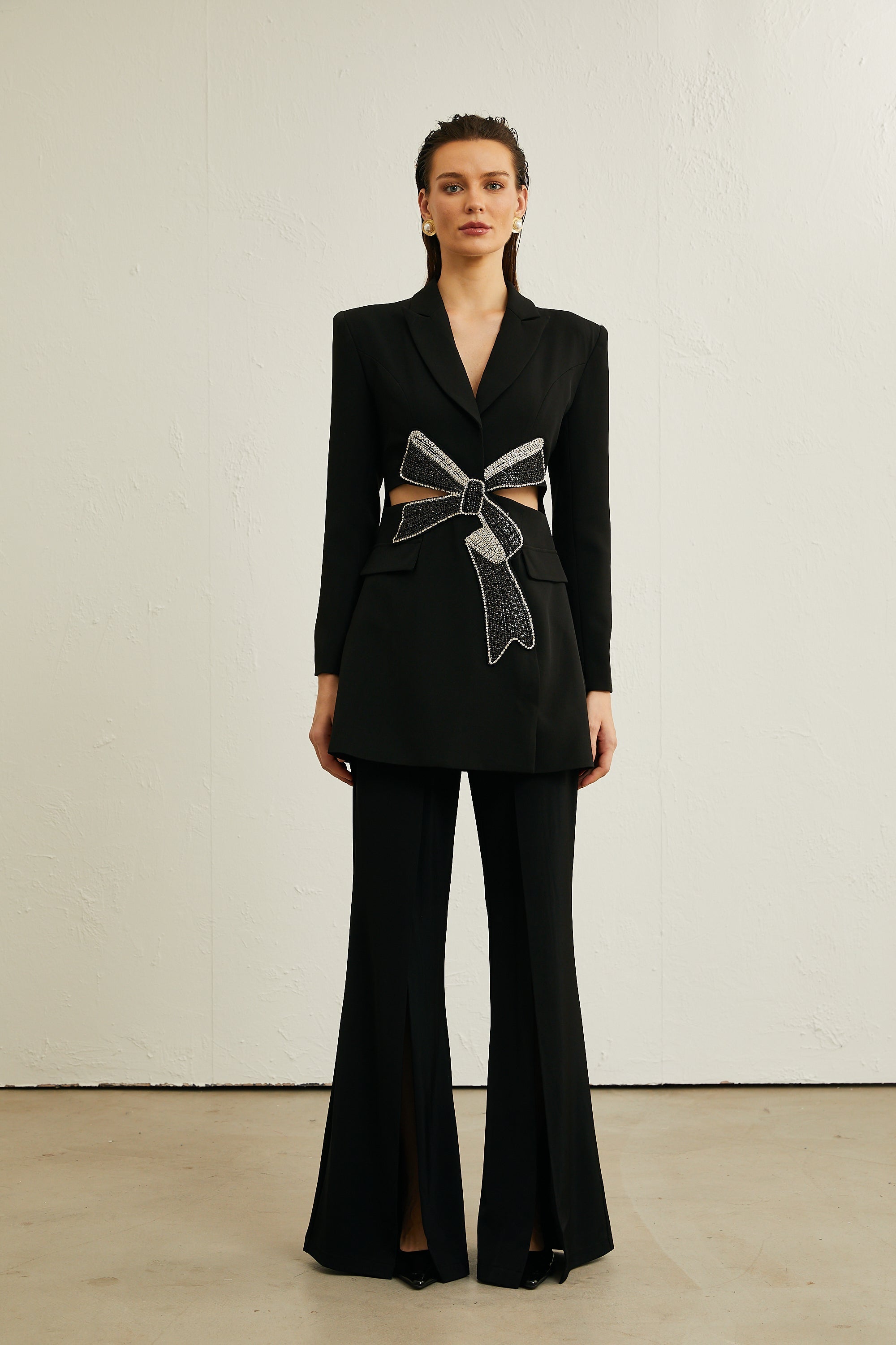 Justine Siyah İlmek Kesimli Blazer