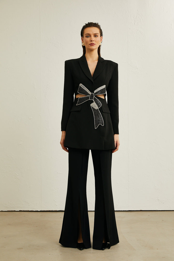 Justine Siyah İlmek Kesimli Blazer