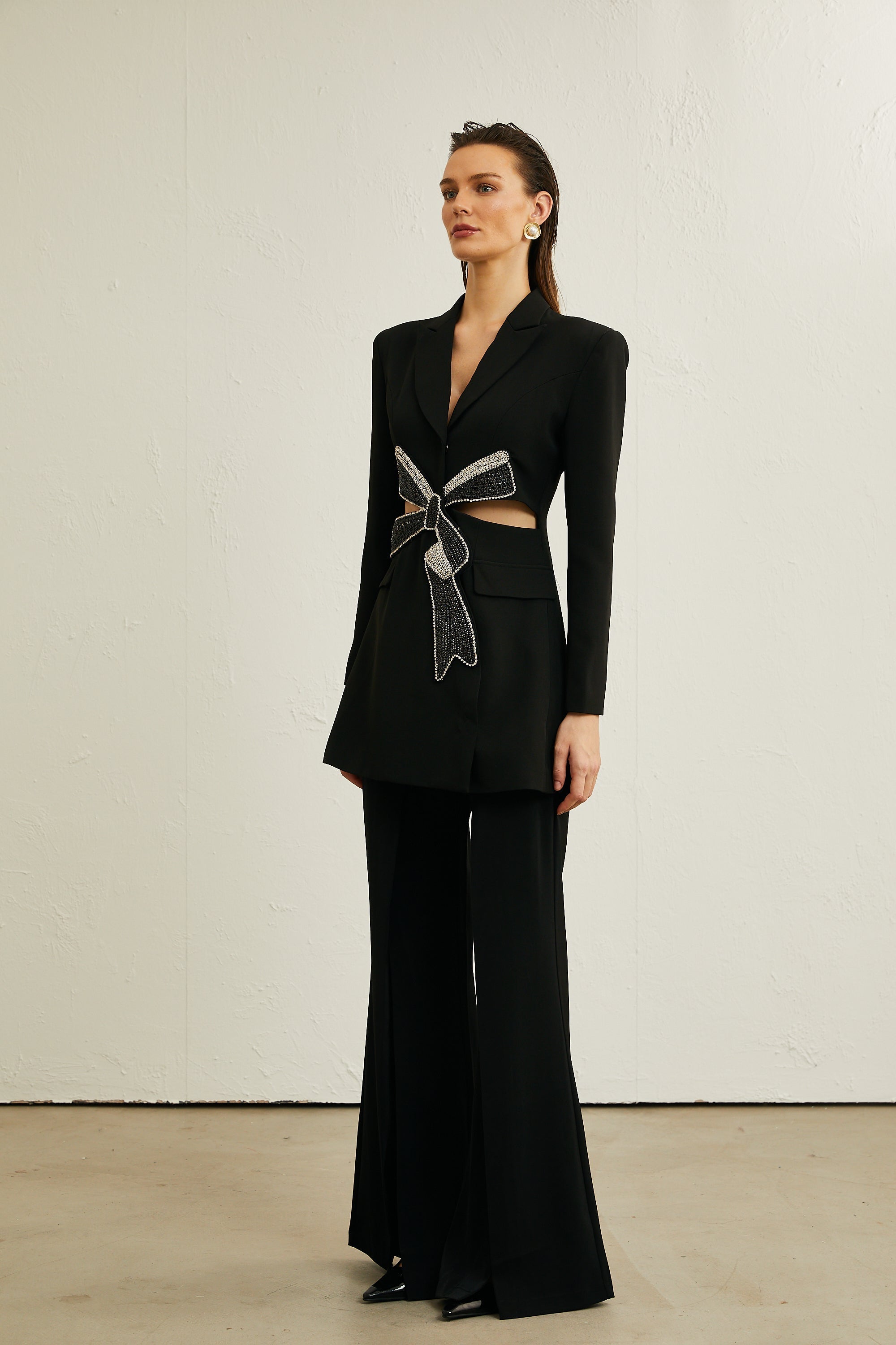 Justine Siyah İlmek Kesimli Blazer