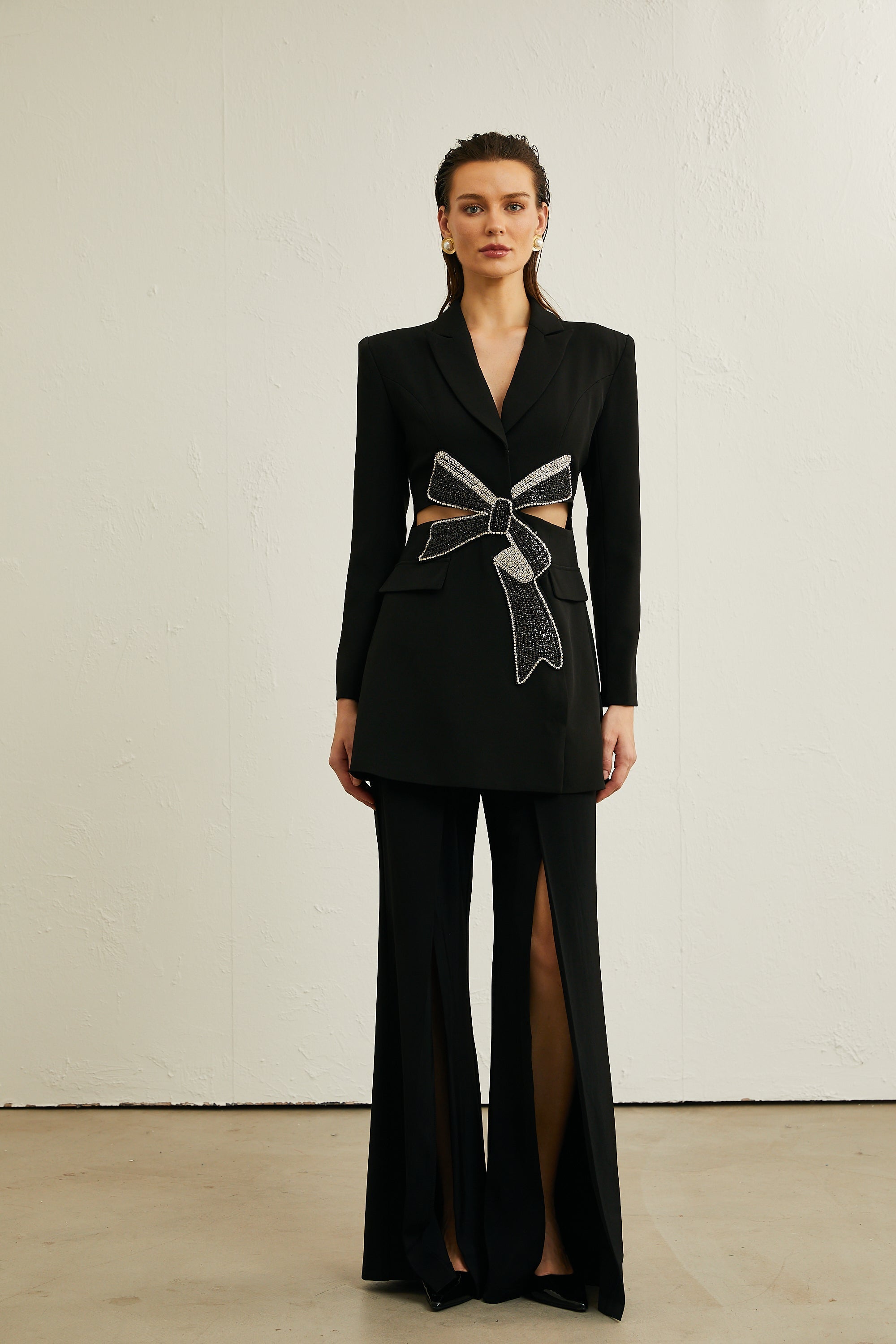 Justine Siyah İlmek Kesimli Blazer