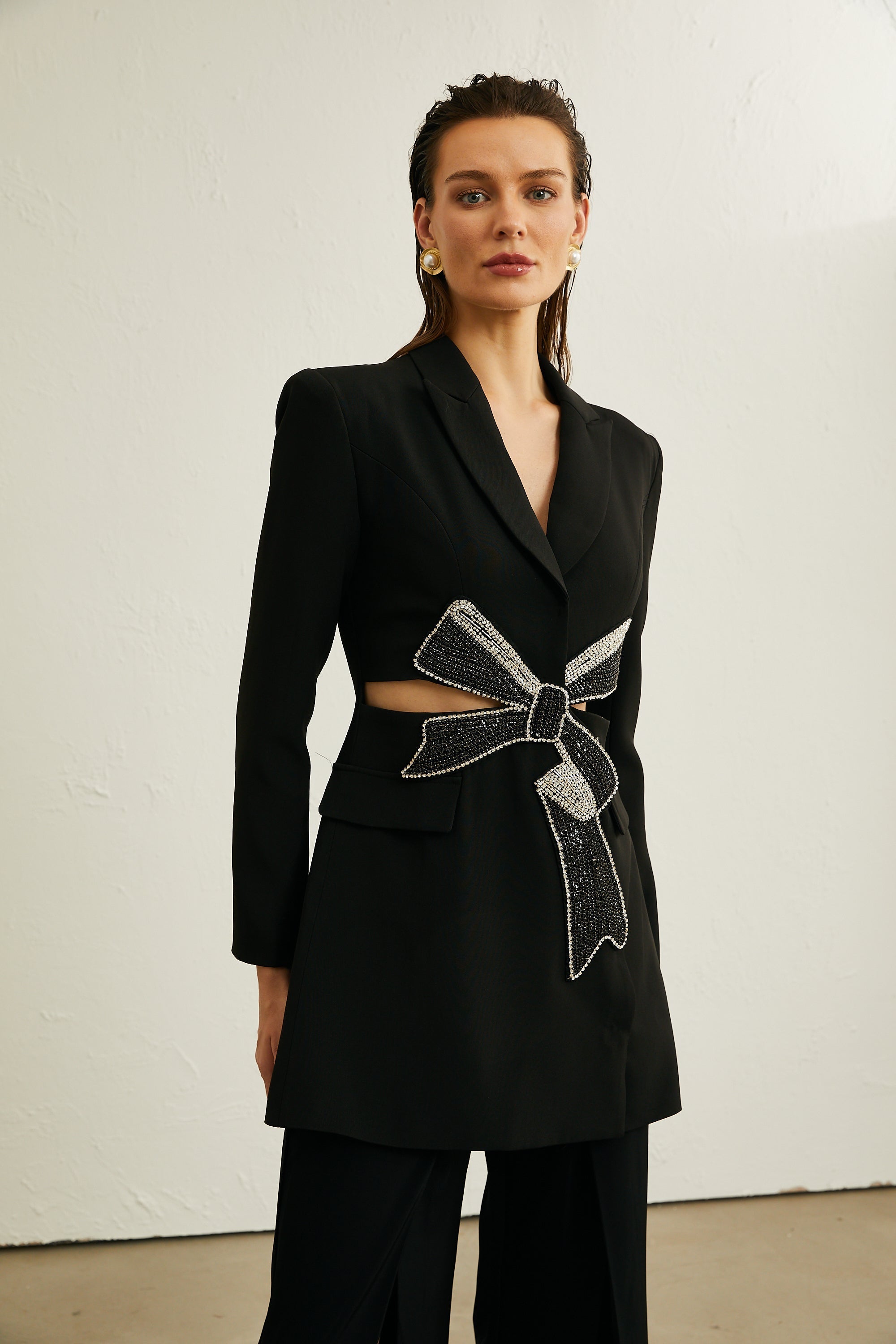 Justine Siyah İlmek Kesimli Blazer