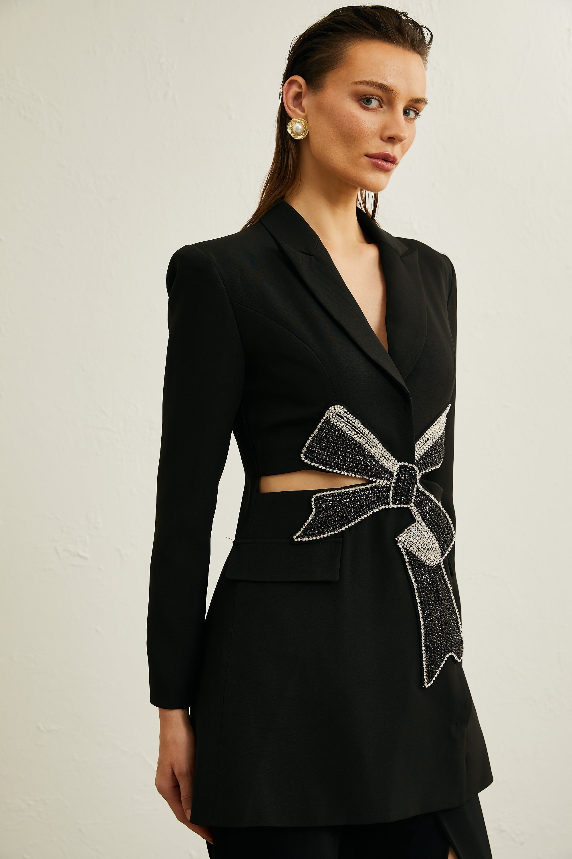 Justine Siyah İlmek Kesimli Blazer