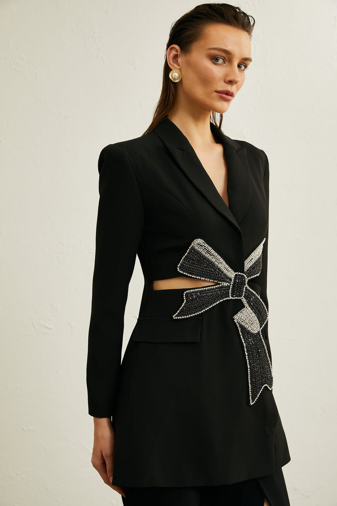 Justine Siyah İlmek Kesimli Blazer
