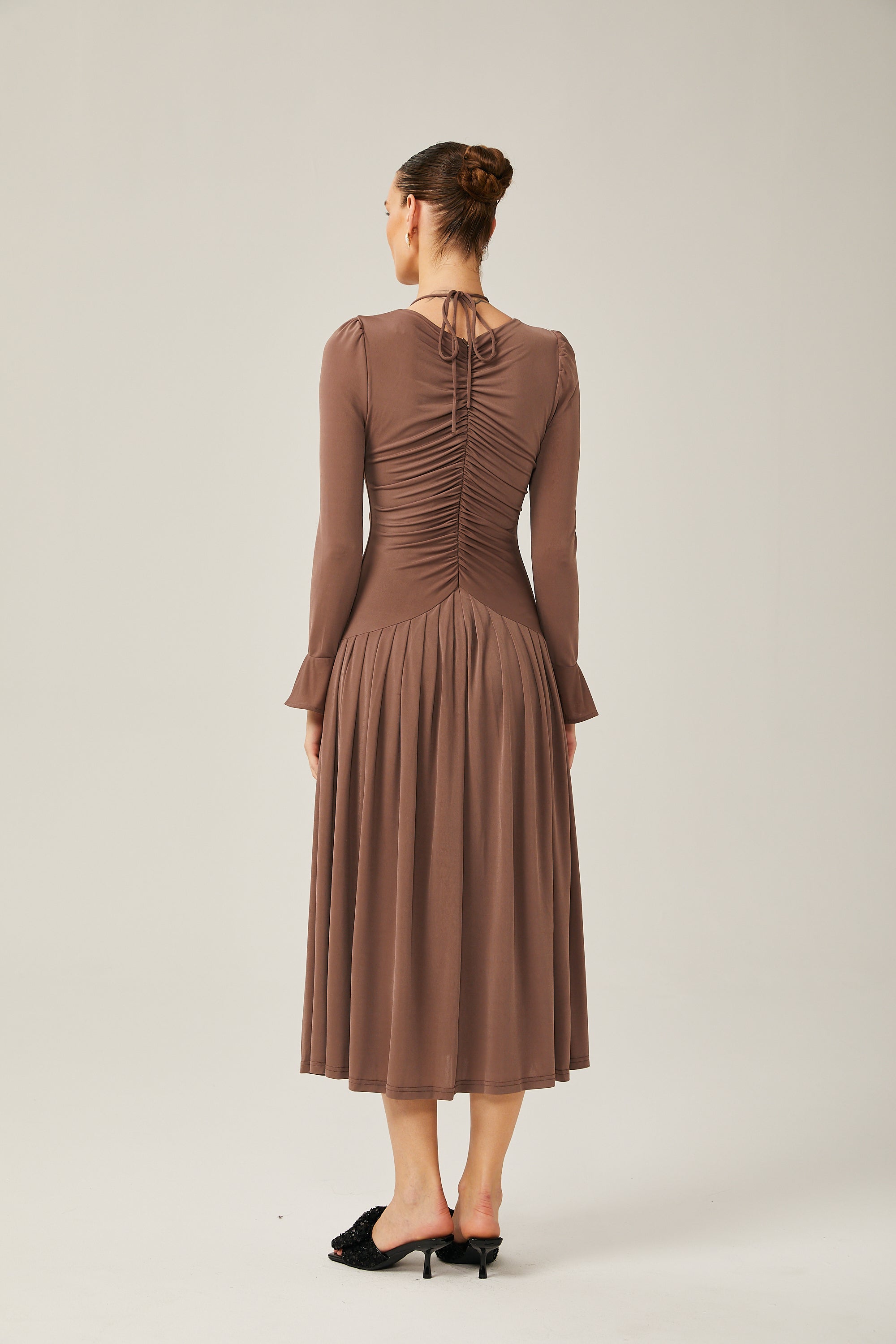 Jacqueline Kahverengi Dantelli Maxi Elbise