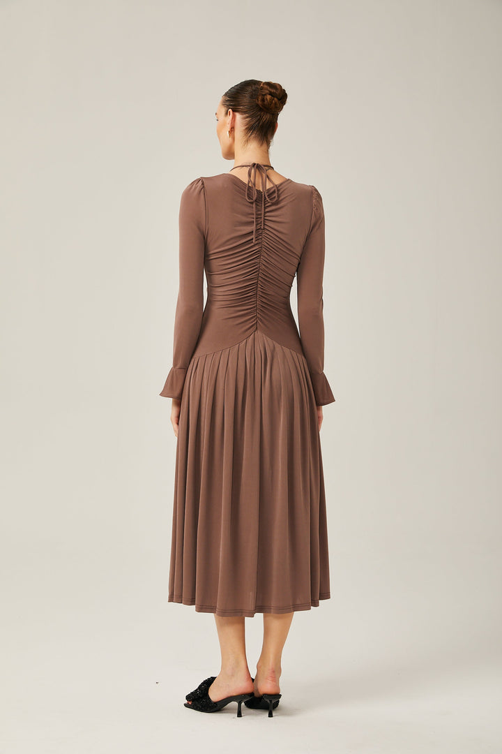 Jacqueline Kahverengi Dantelli Maxi Elbise