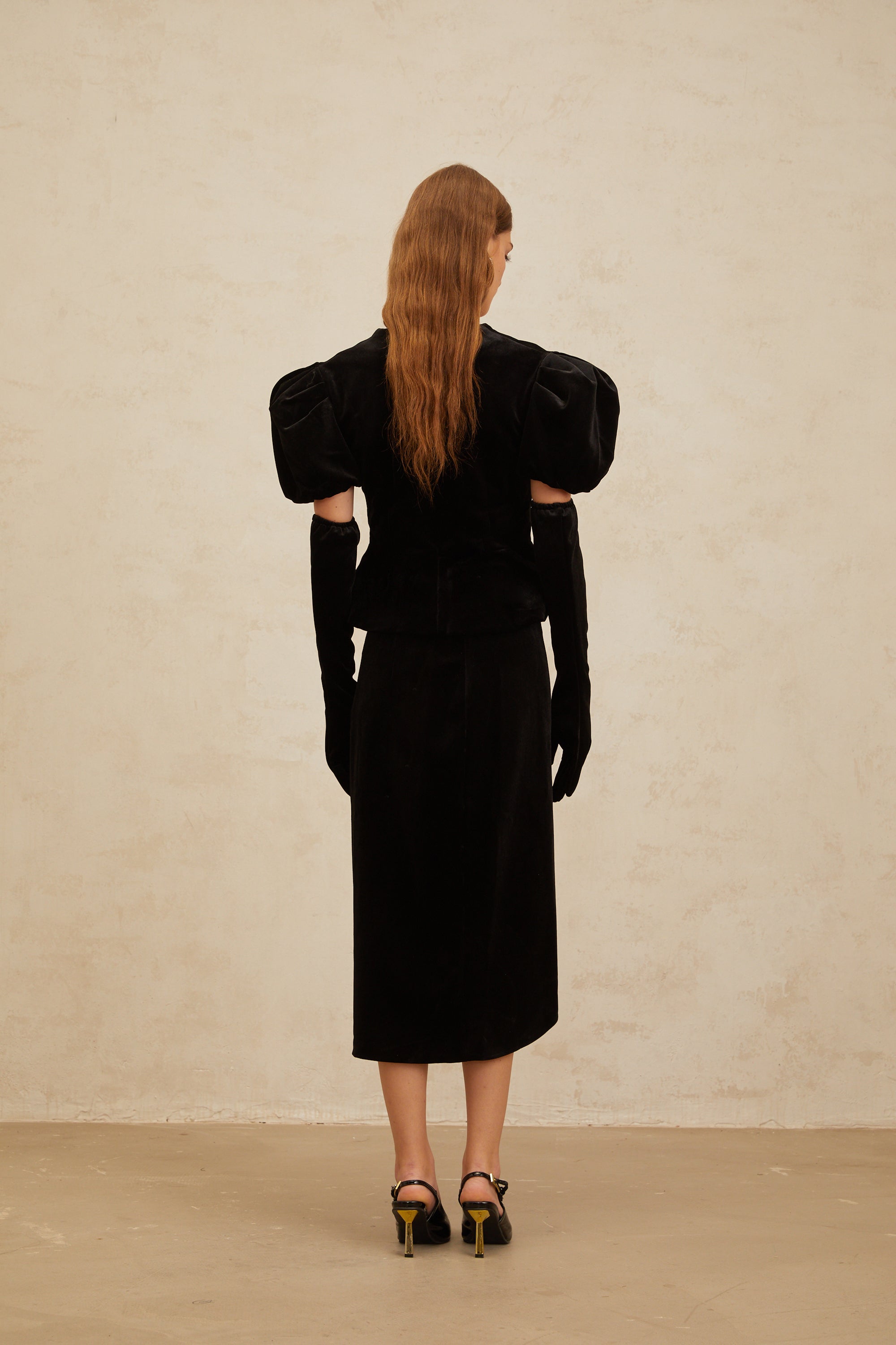 Adèle Siyah Kurdele Detaylı Kesik Kadife Bluz ve Etek Takımı