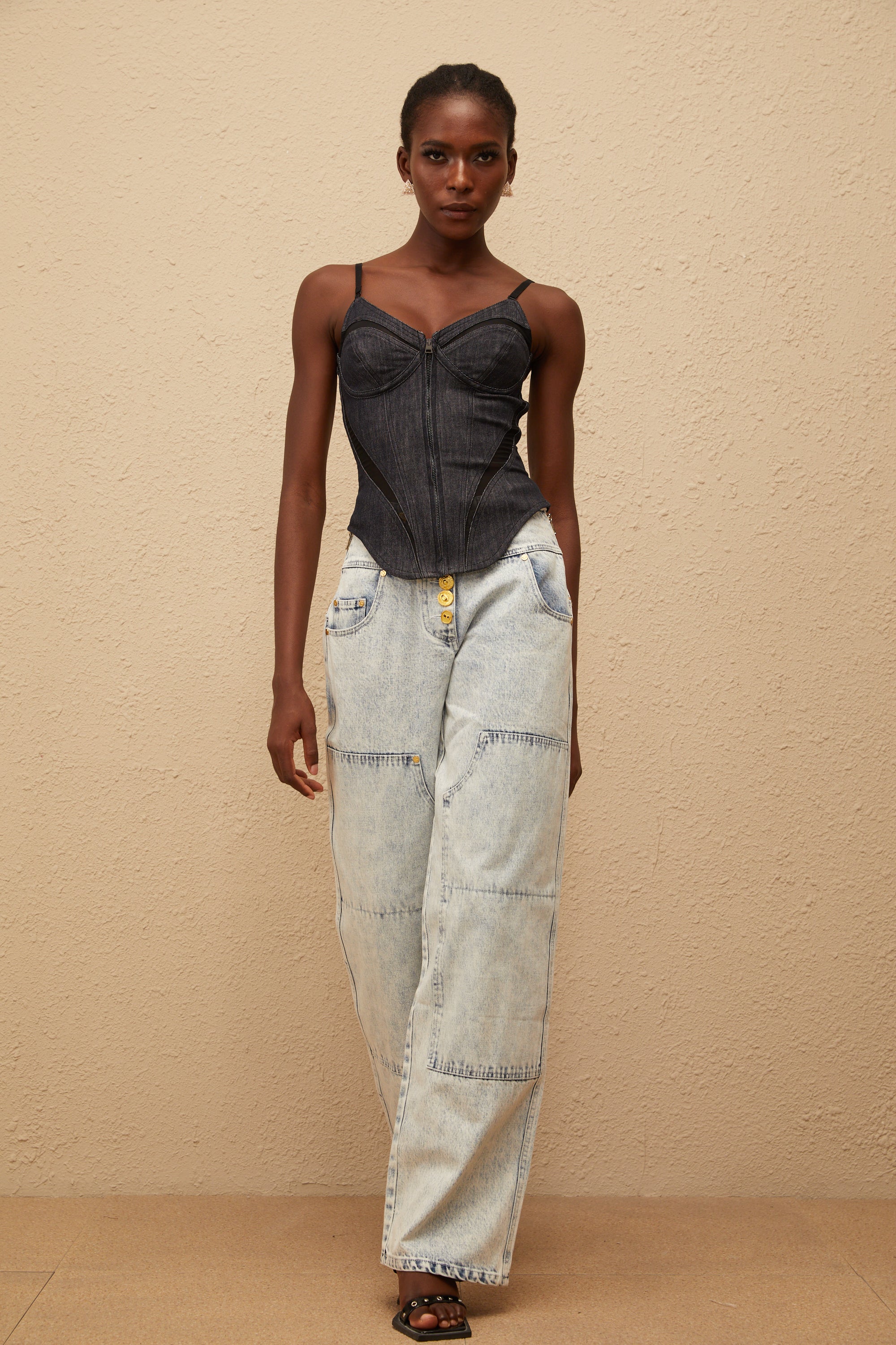 Veera Indigo Büstiyer Denim Üst