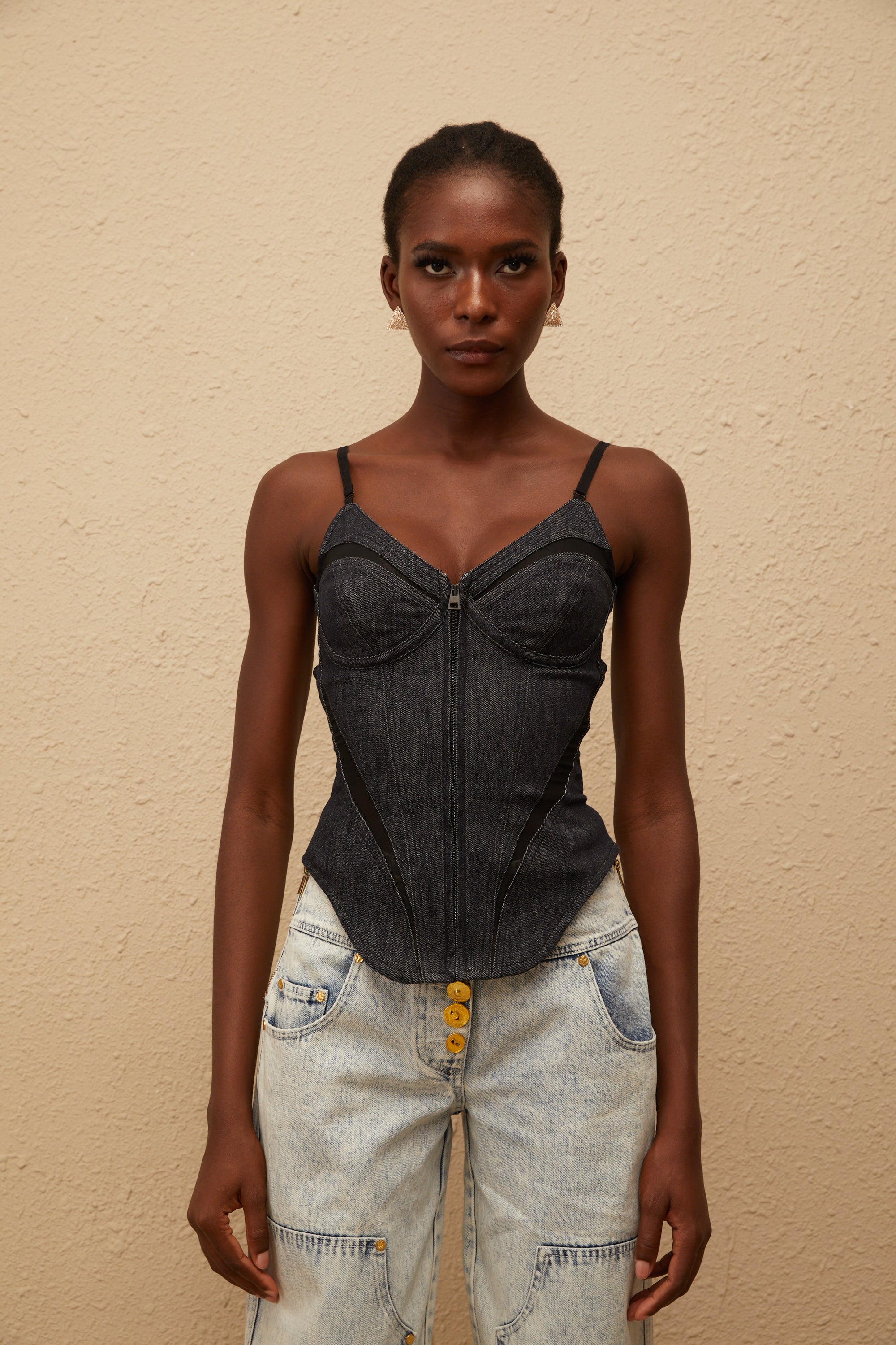 Veera Indigo Büstiyer Denim Üst