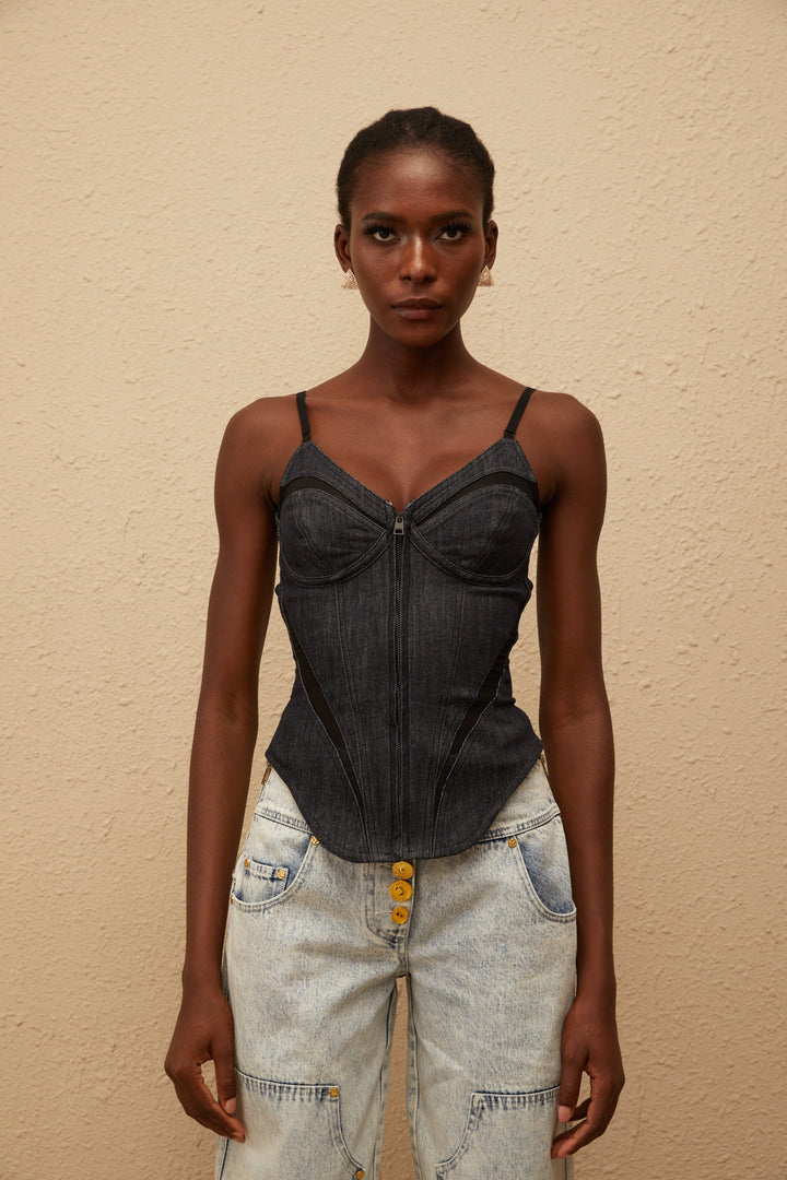 Veera Indigo Büstiyer Denim Üst