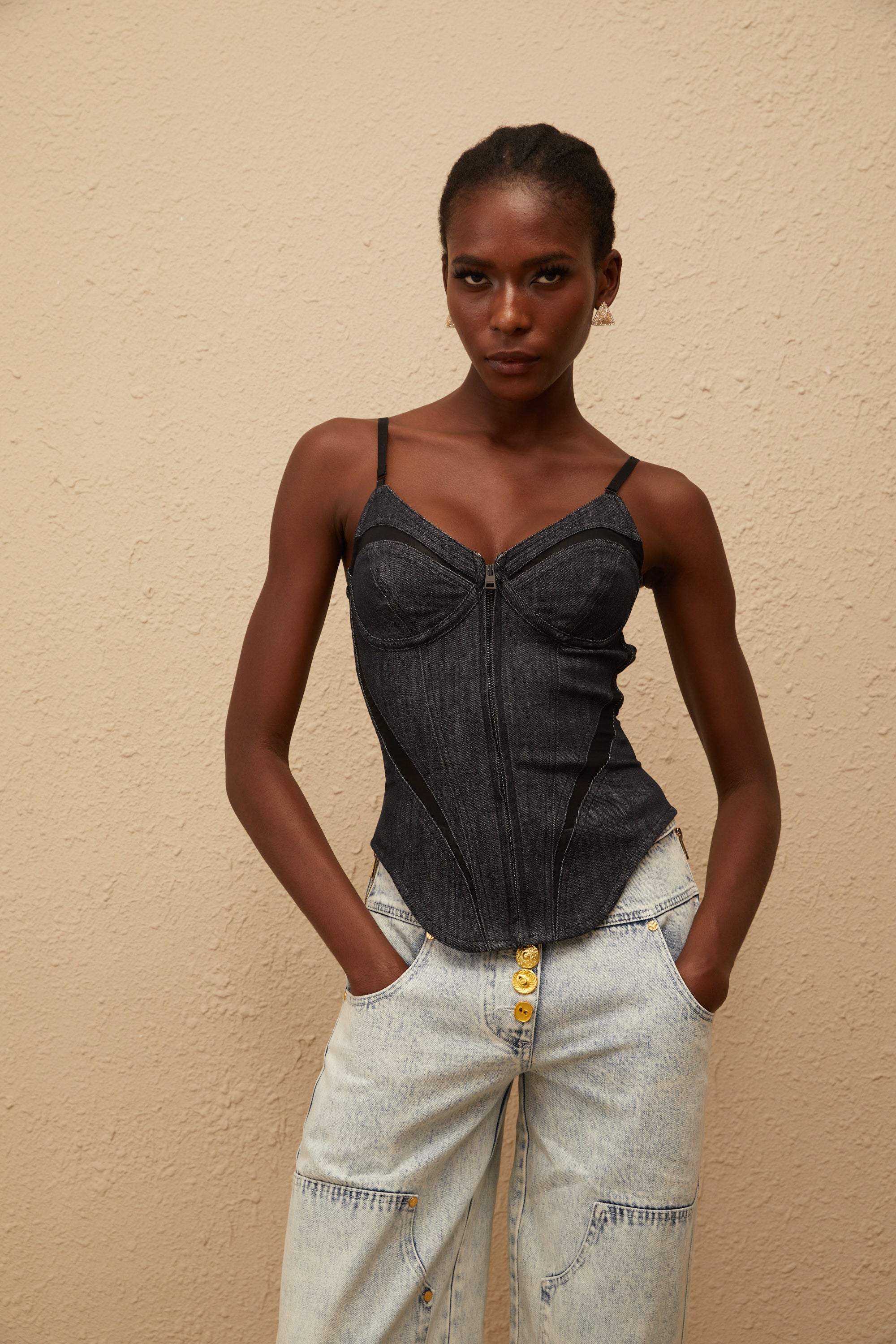 Veera Indigo Büstiyer Denim Üst