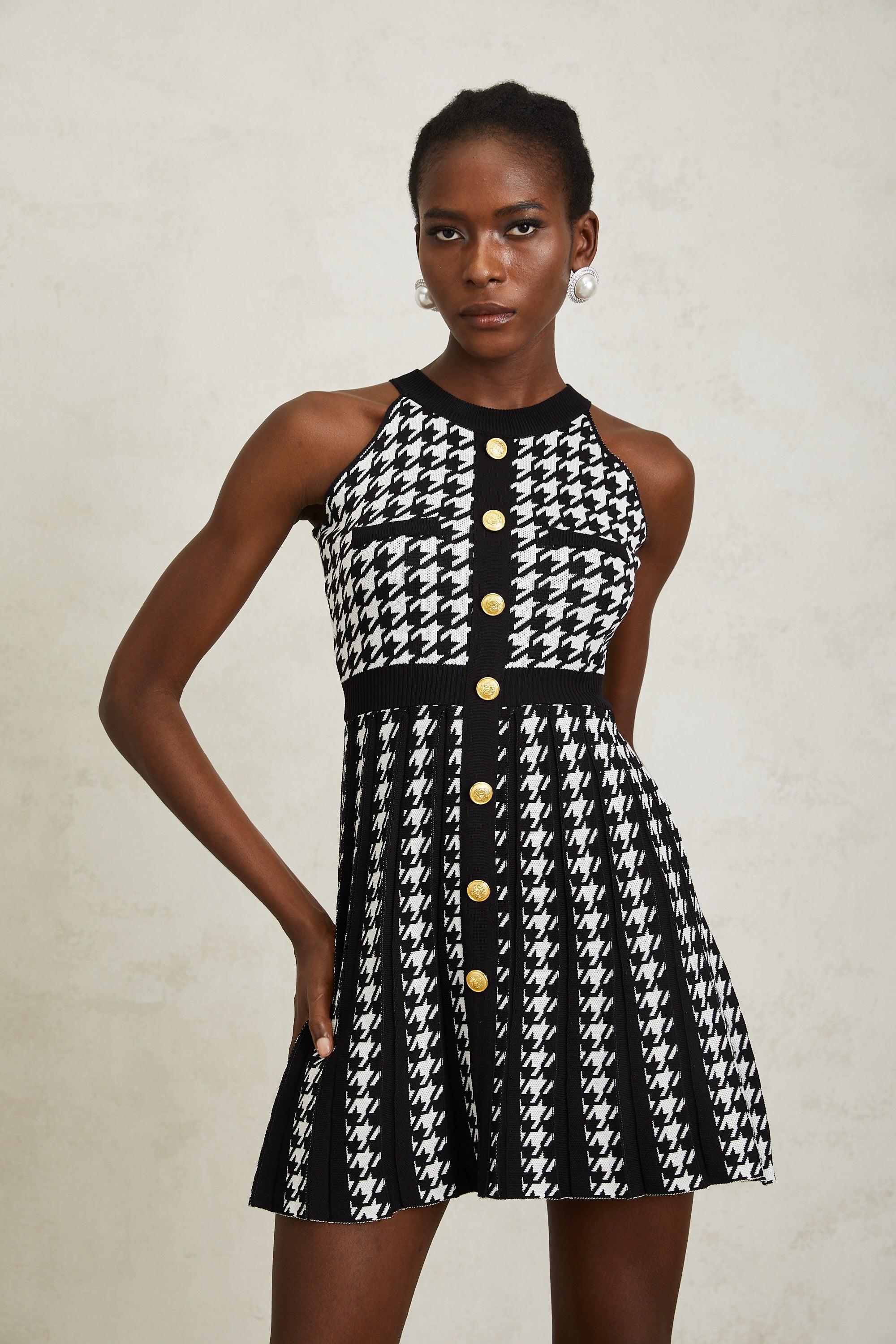 Jacqueline Siyah Balıksırtı Kroşe Örgü Mini Elbise