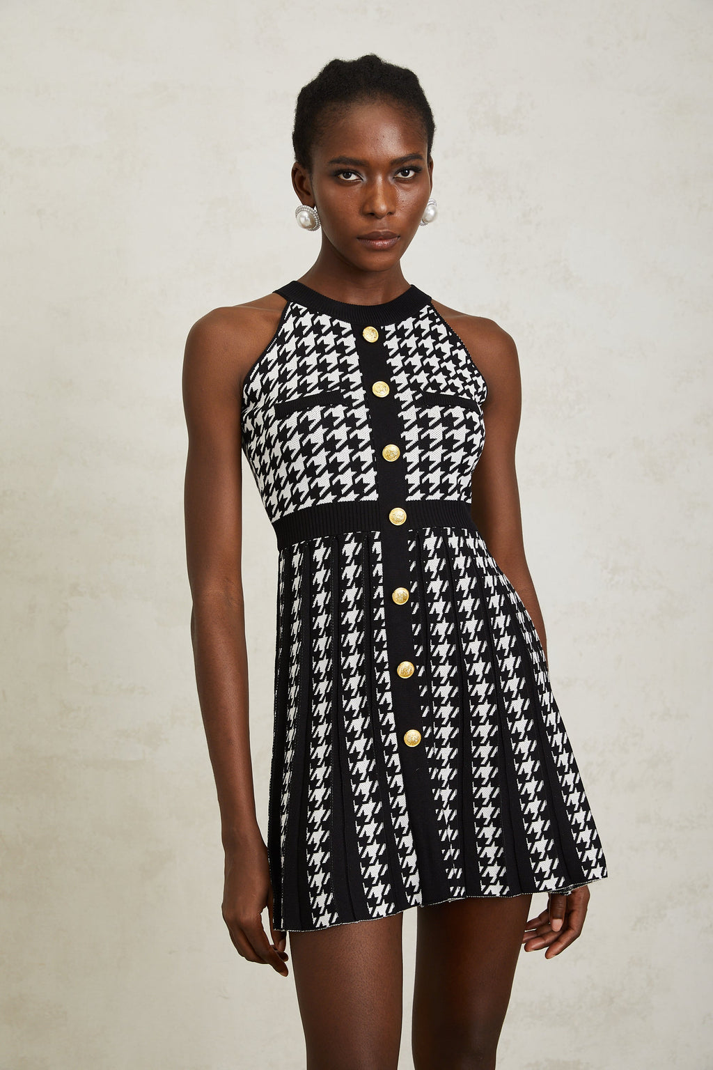 Jacqueline Siyah Balıksırtı Kroşe Örgü Mini Elbise