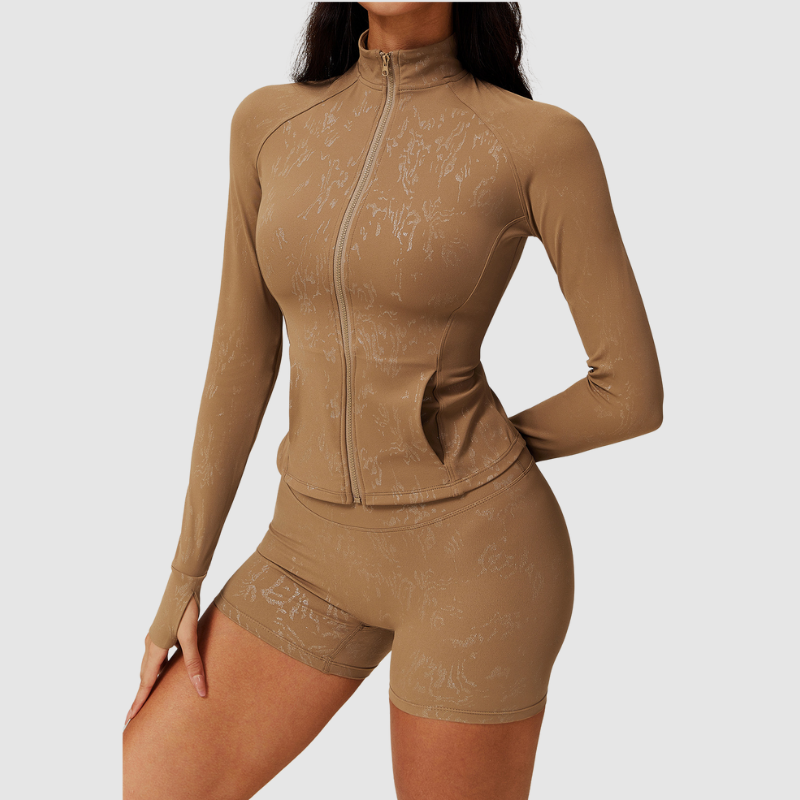 Yüksek Yakalı Dokulu Fermuarlı Spor Hırka