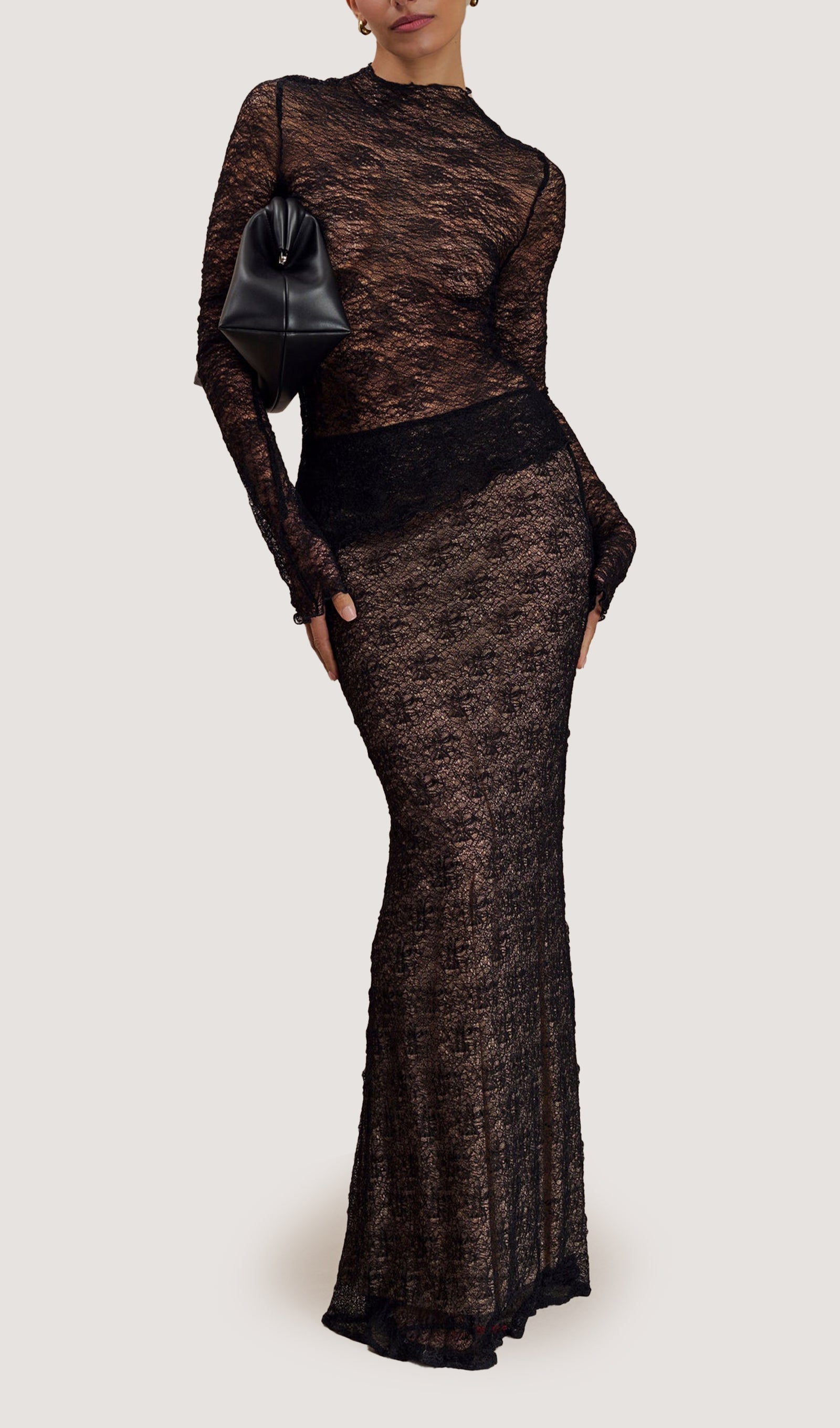 Transparan Dantel Etek Üst Takım