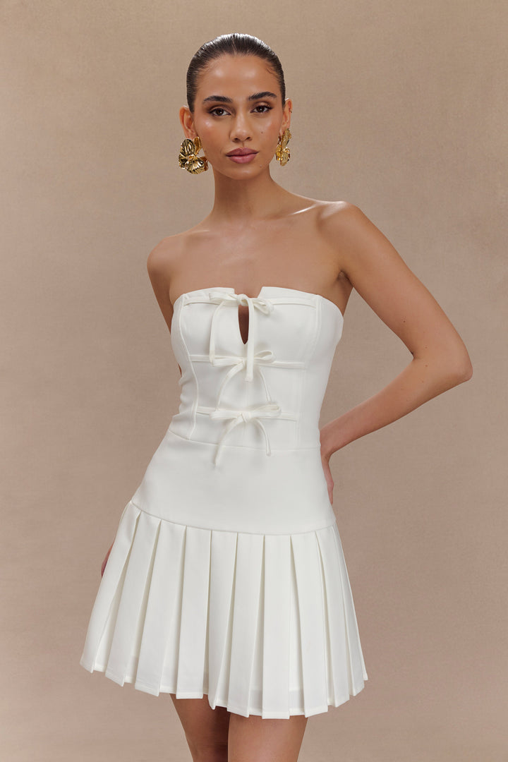 Naya Büzgülü Mini Elbise - Beyaz