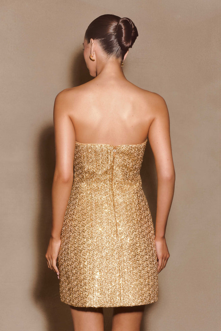 Gala Straplez Tüvit Mini Elbise - Gold