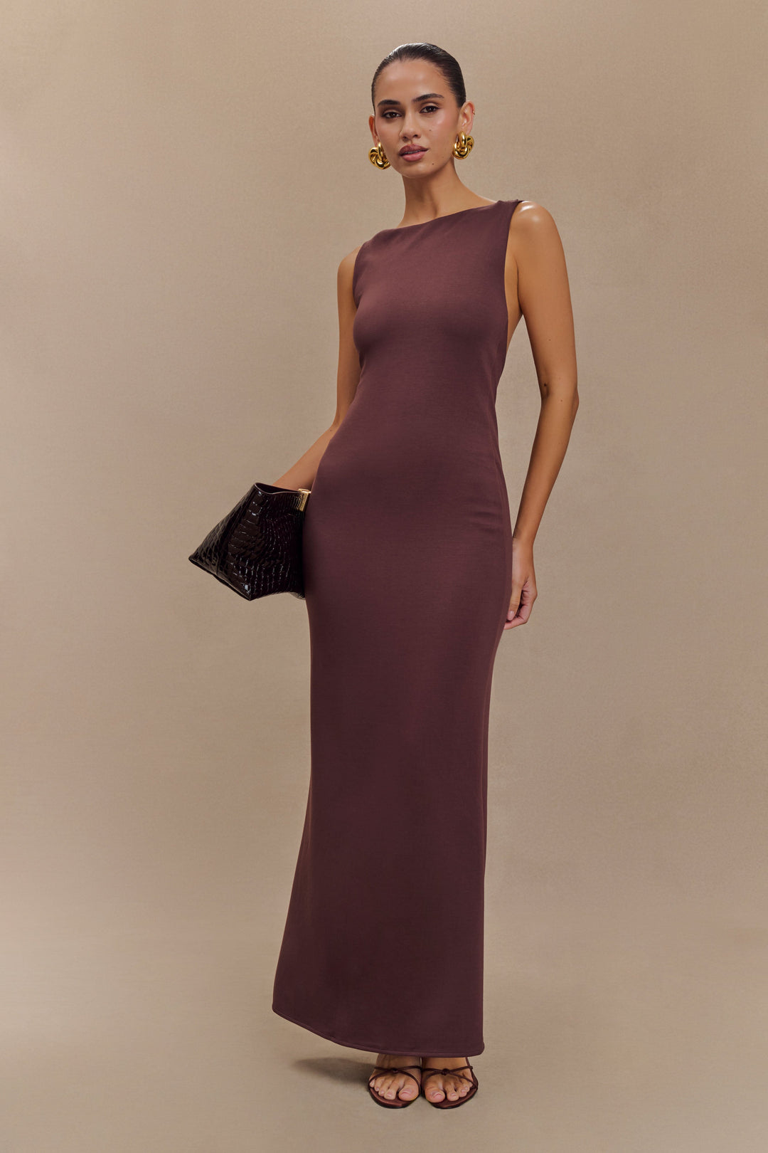 Catelyn Asimetrik Scuba Jersey Midi Elbise - Kakao Kahvesi