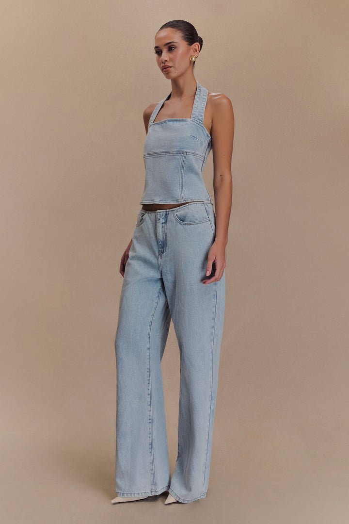 Caitlin Mid Bel Denim Flare Jeans - Açık Mavi