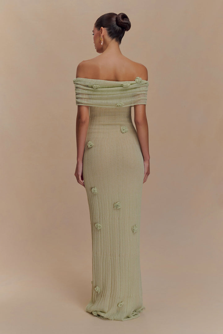 Brynn Orkide Örgü Maxi Elbise - Pastel Yeşil