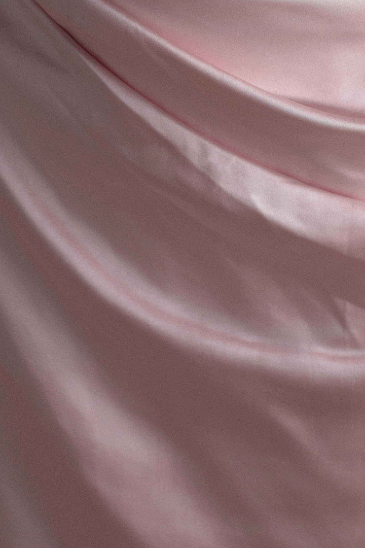 Dalia Düşük Omuzlu Saten Maxi Elbise - Soft Pembe