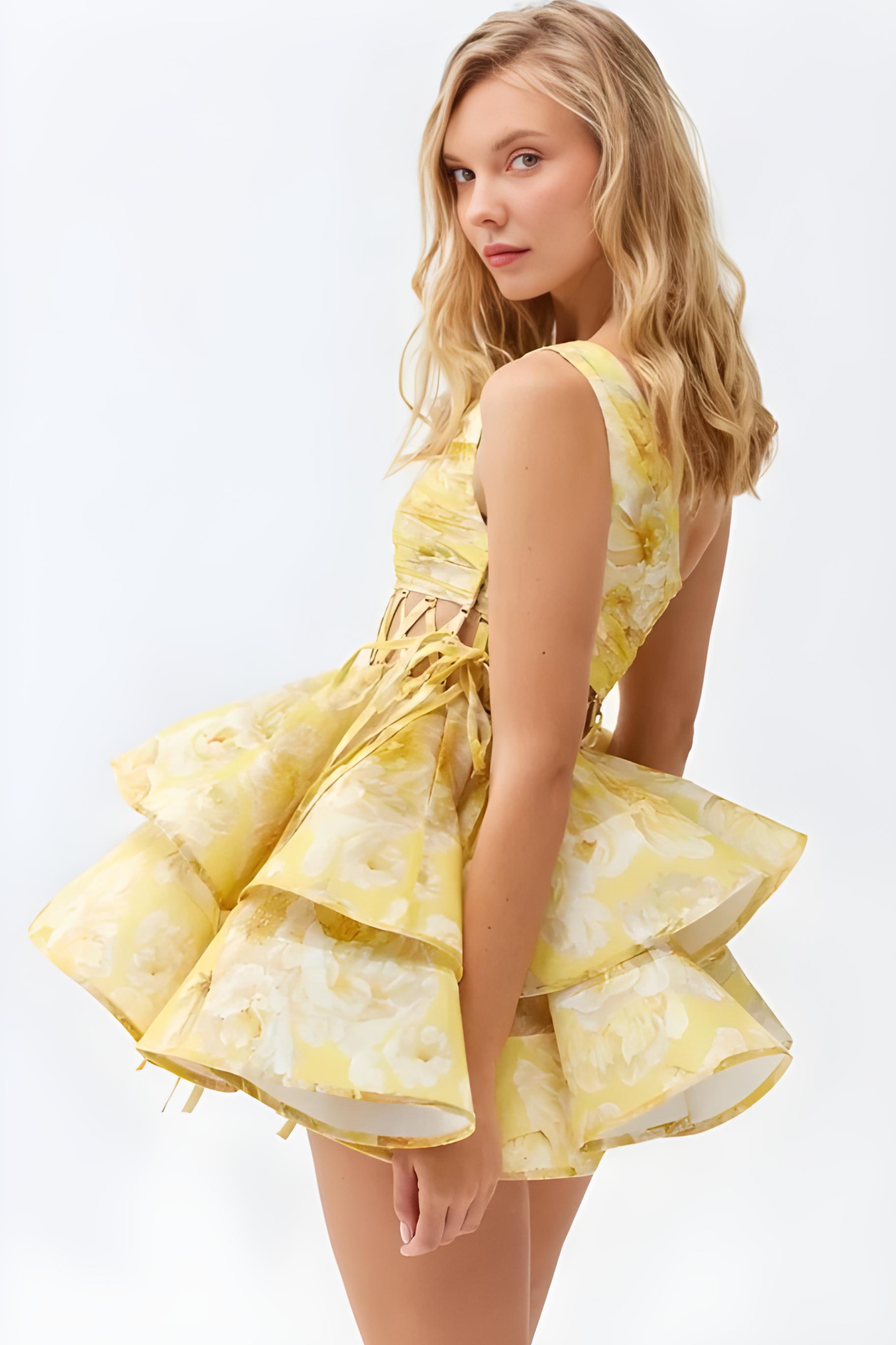 Liora Çiçekli Tek Omuzlu Mini Elbise