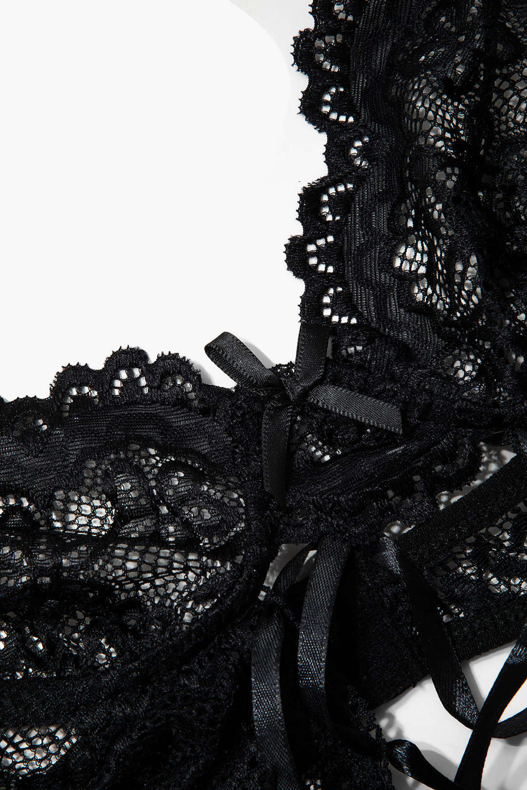 Düz Renk Kesik Dantel İç Giyim Garter Seti