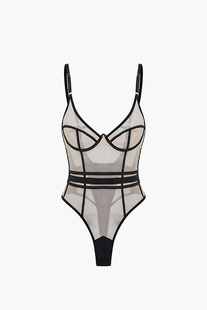 File Şeffaf Sırt Dekolteli Kolsuz Bodysuit
