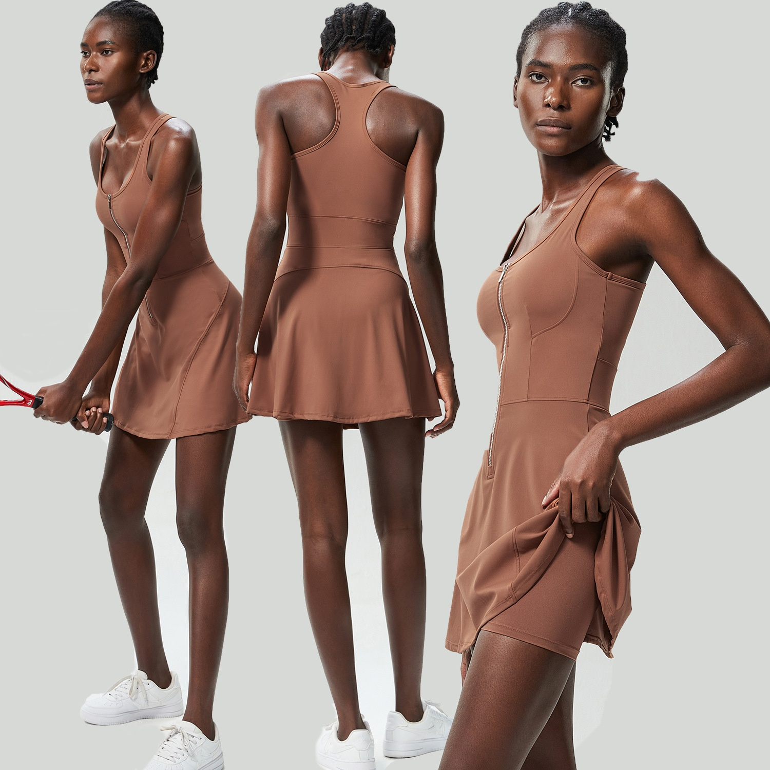 Ön Fermuarlı Atletik Tank Elbise