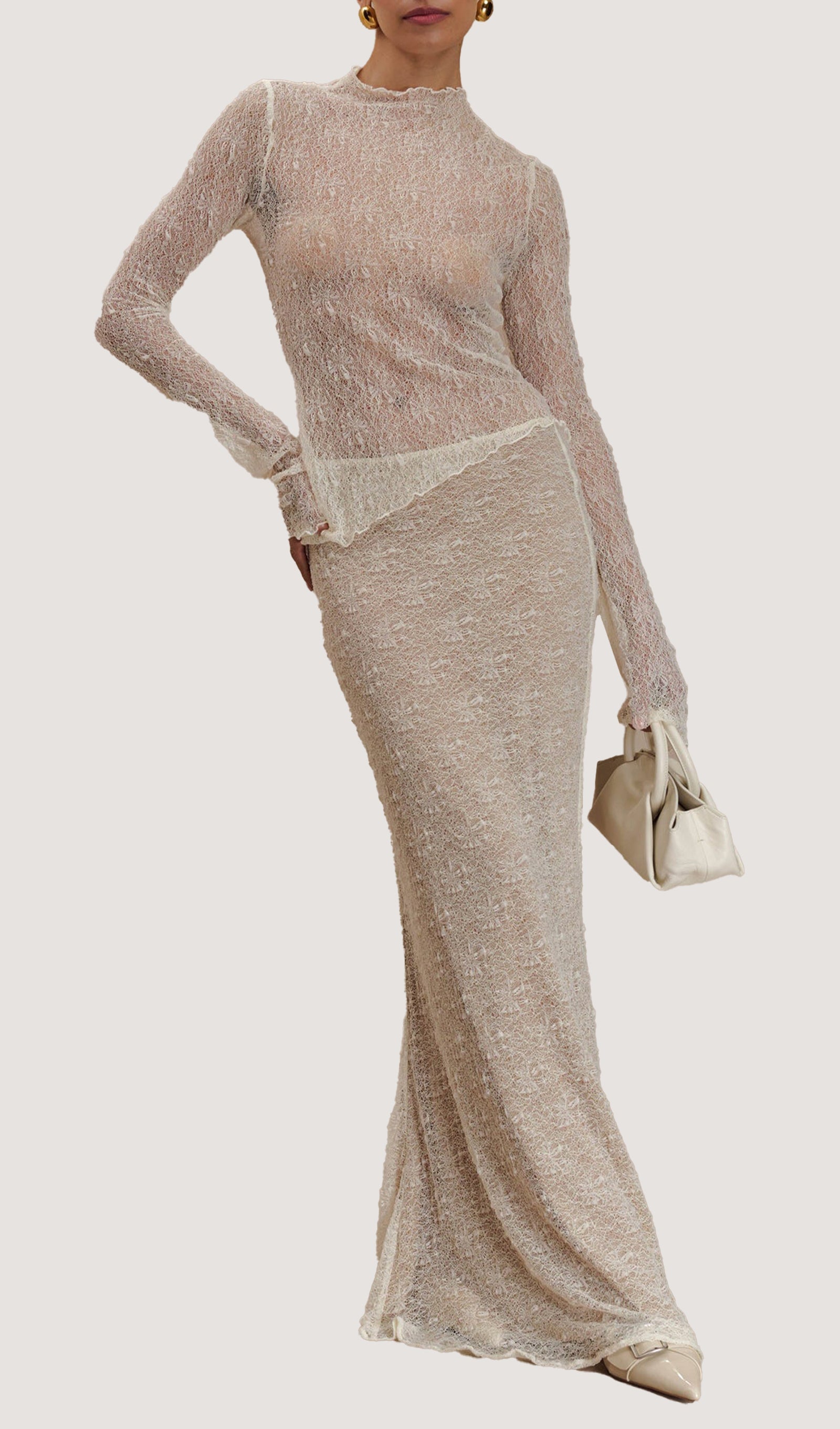 Transparan Dantel Etek Üst Takım