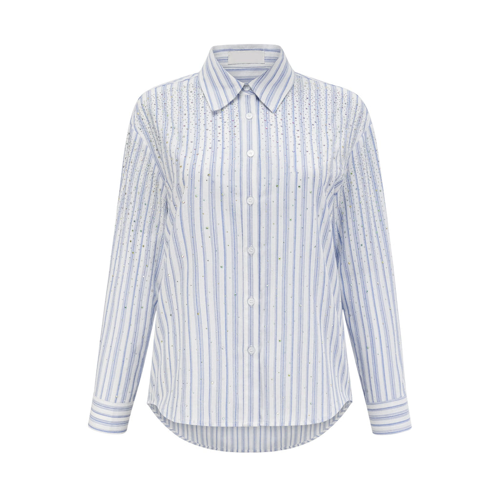 Vivien İşlemeli İnce Çizgili Desenli Gömlek