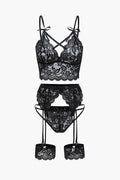Lace Backless Kesik ve Bağlama Detaylı İç Giyim Garter Seti