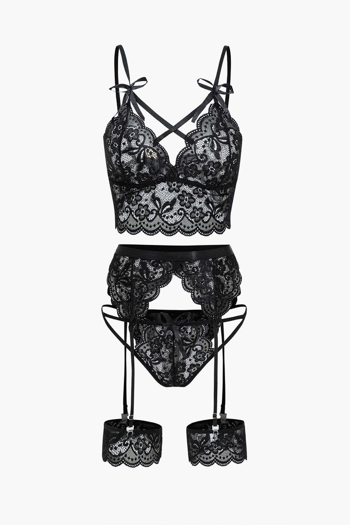 Lace Backless Kesik ve Bağlama Detaylı İç Giyim Garter Seti