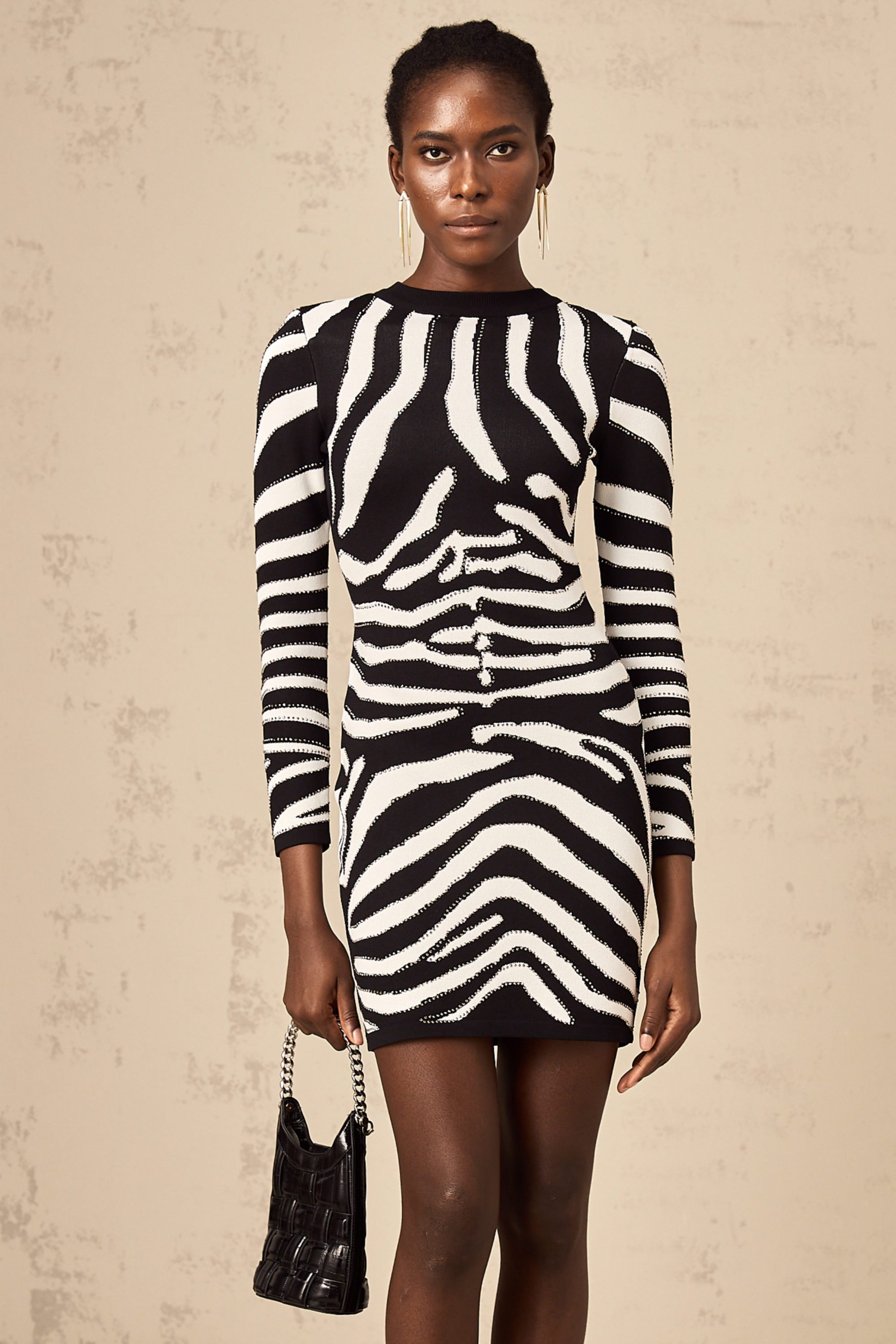 Jeanne Zebra Desenli Pullu Mini Elbise