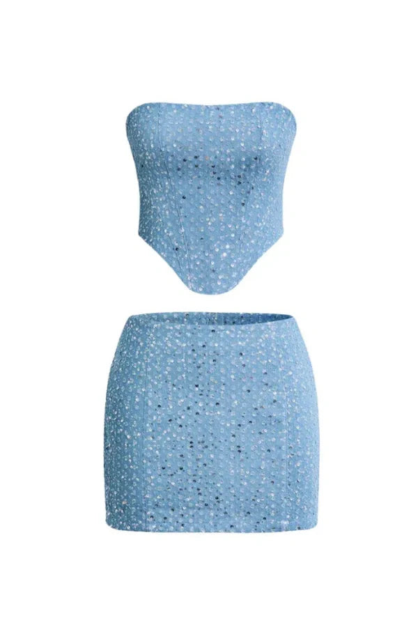 Odessa Işıltılı Etek Üst Set